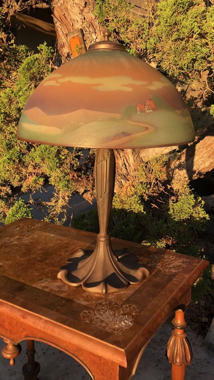 ANTIQUE PITTSBURGH REVERSE PAINTED GLASS LAMP ~ HANDEL JEFFERSON PAIRPOINT ERA