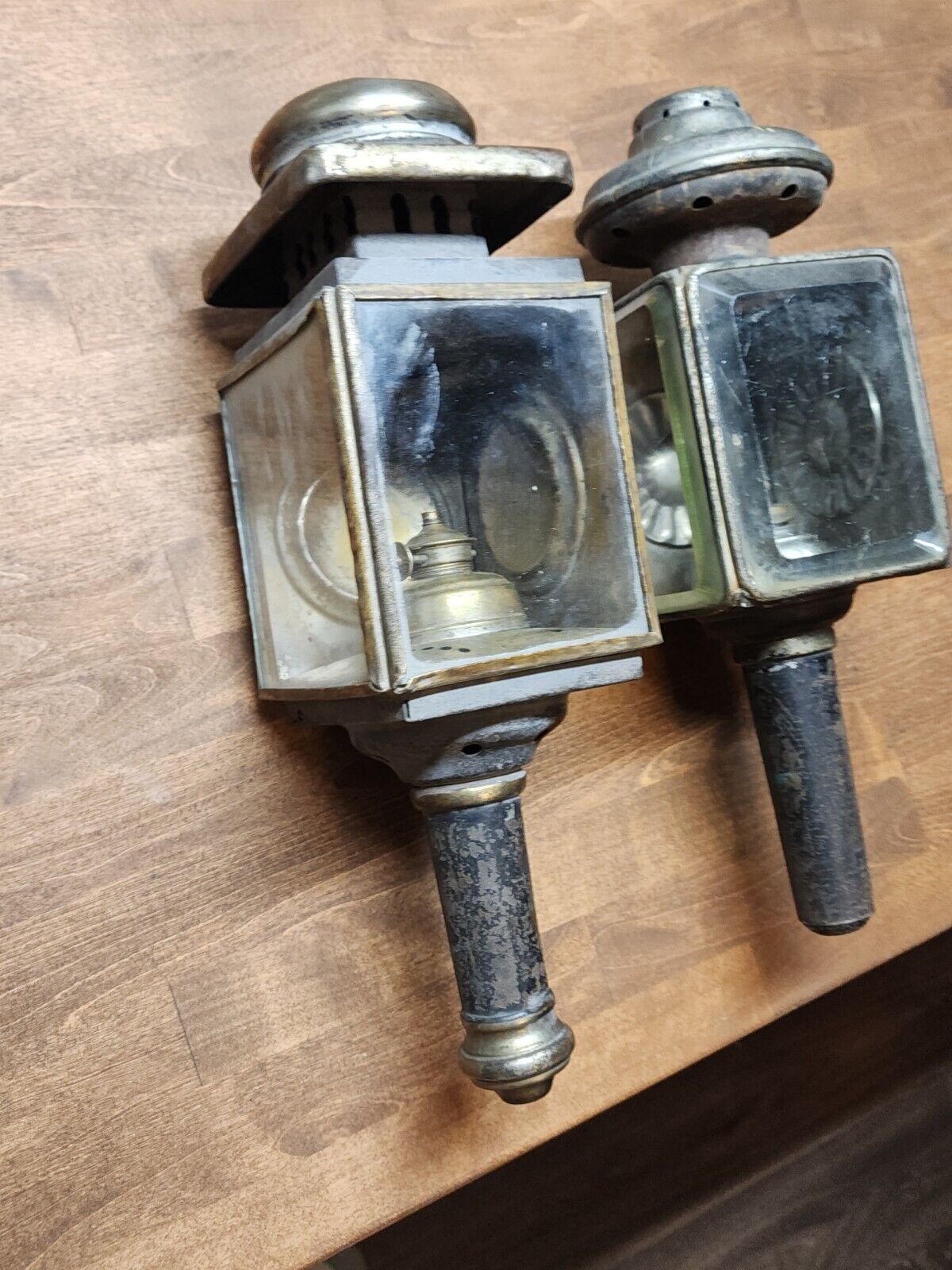 2 Antique  of 1800s Coach Or Buggy Lanterns One Marked MB Co Ny 1883