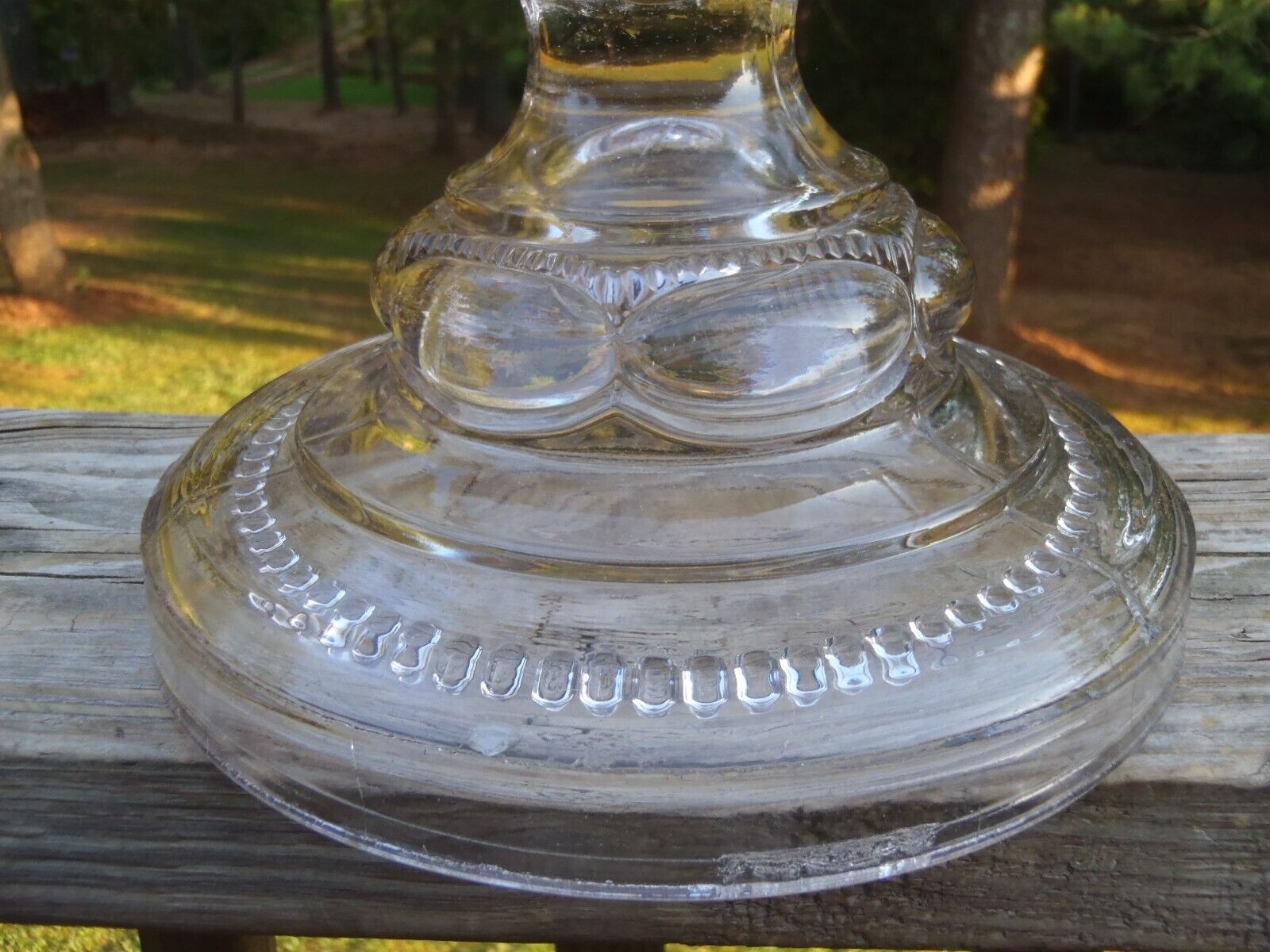 Antique Large PEANUT Pattern Glass Massive Sewing OIL LAMP W/Burner & Globe NR