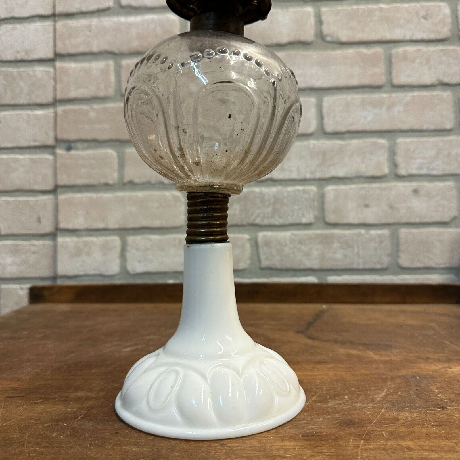 Antique 1800s EAPG Civil War Era Milk Glass Pedestal Oil Kerosene Lamp