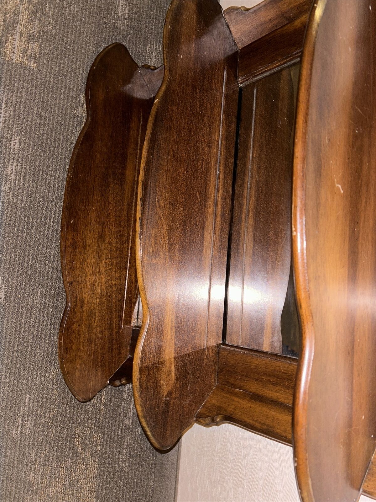Beautiful Antique 1900 Wall To Shelf Mirror  back replaced 1970s 27”H X 29”Long