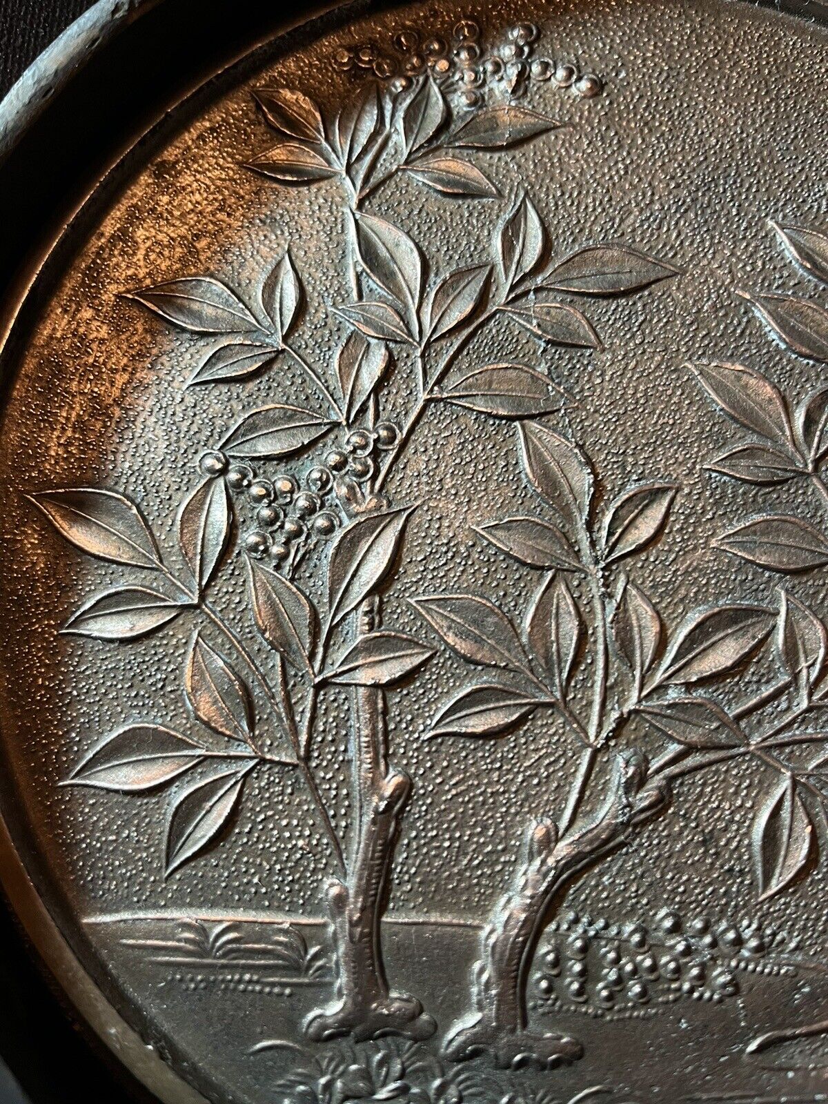 Antique 1800’s Signed Japanese Bronze Hand Mirror In Original Case