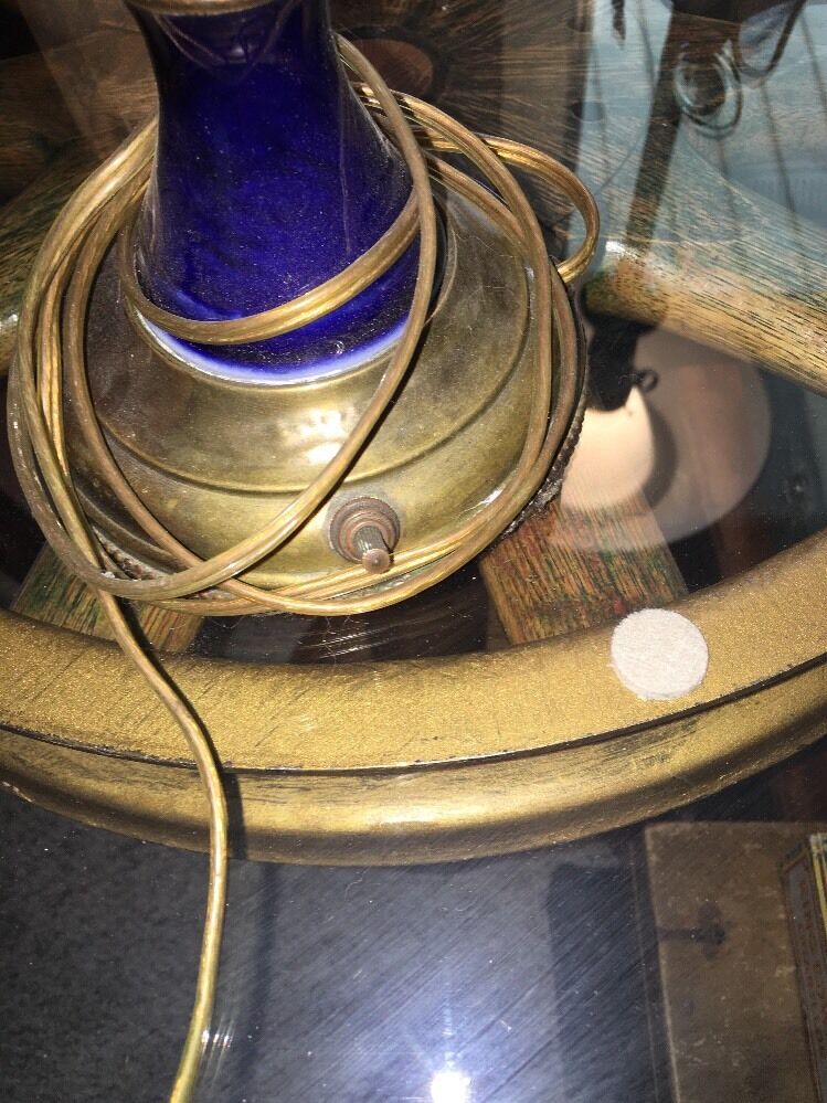 Antique Colonial Coral Blue O/Bronze  Electrified Whale Oil Prestige 1800's Lamp