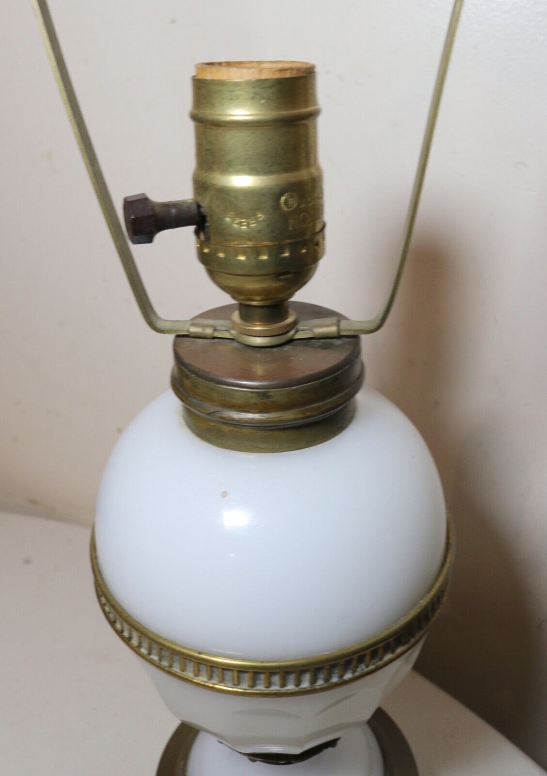 antique 1800's ornate Victorian bronze opal glass electrified oil parlor lamp