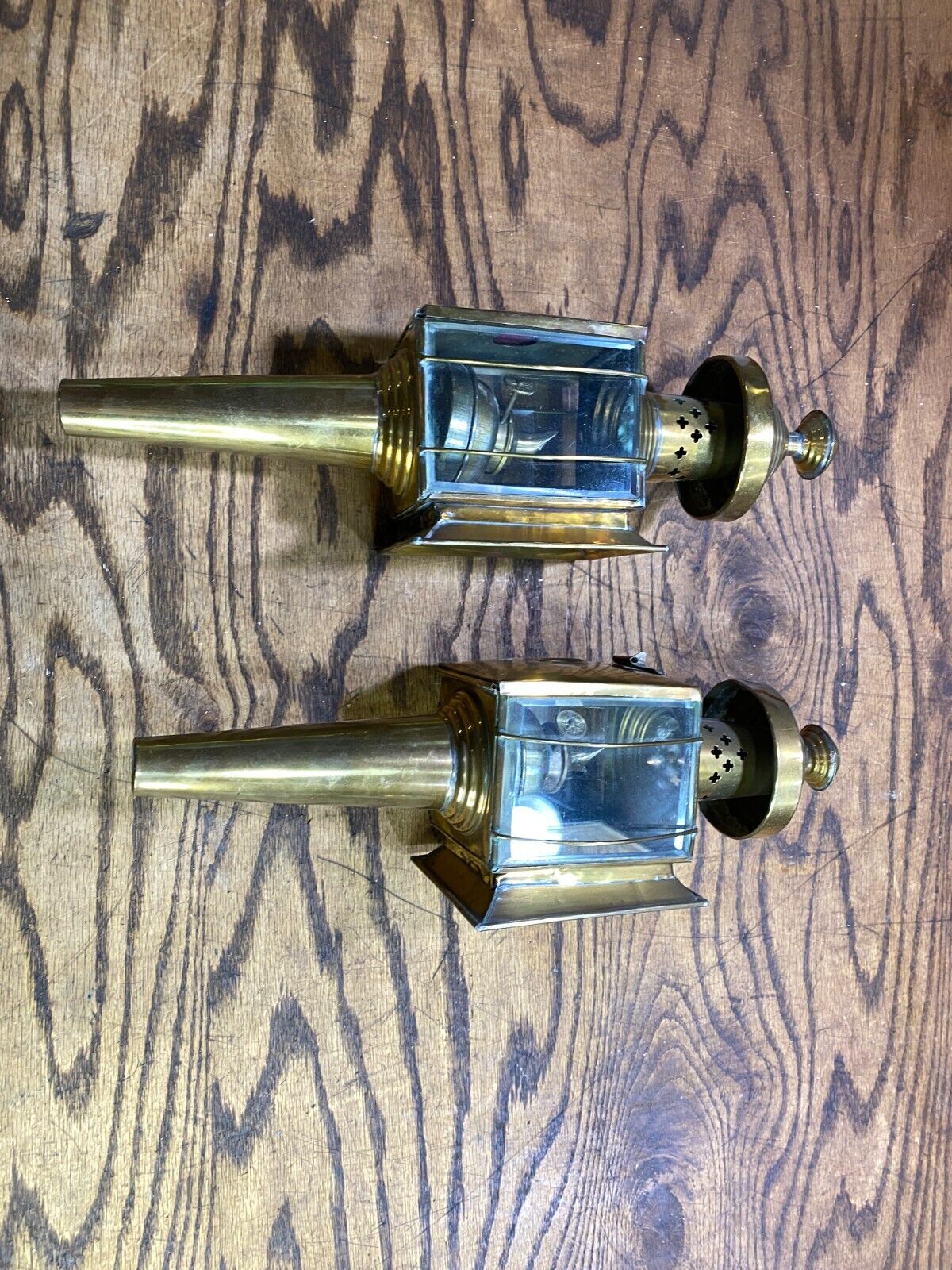 Antique Pair (2) of  Brass Carriage Auto Lamps / Headlamps 1900's w Oil Burners