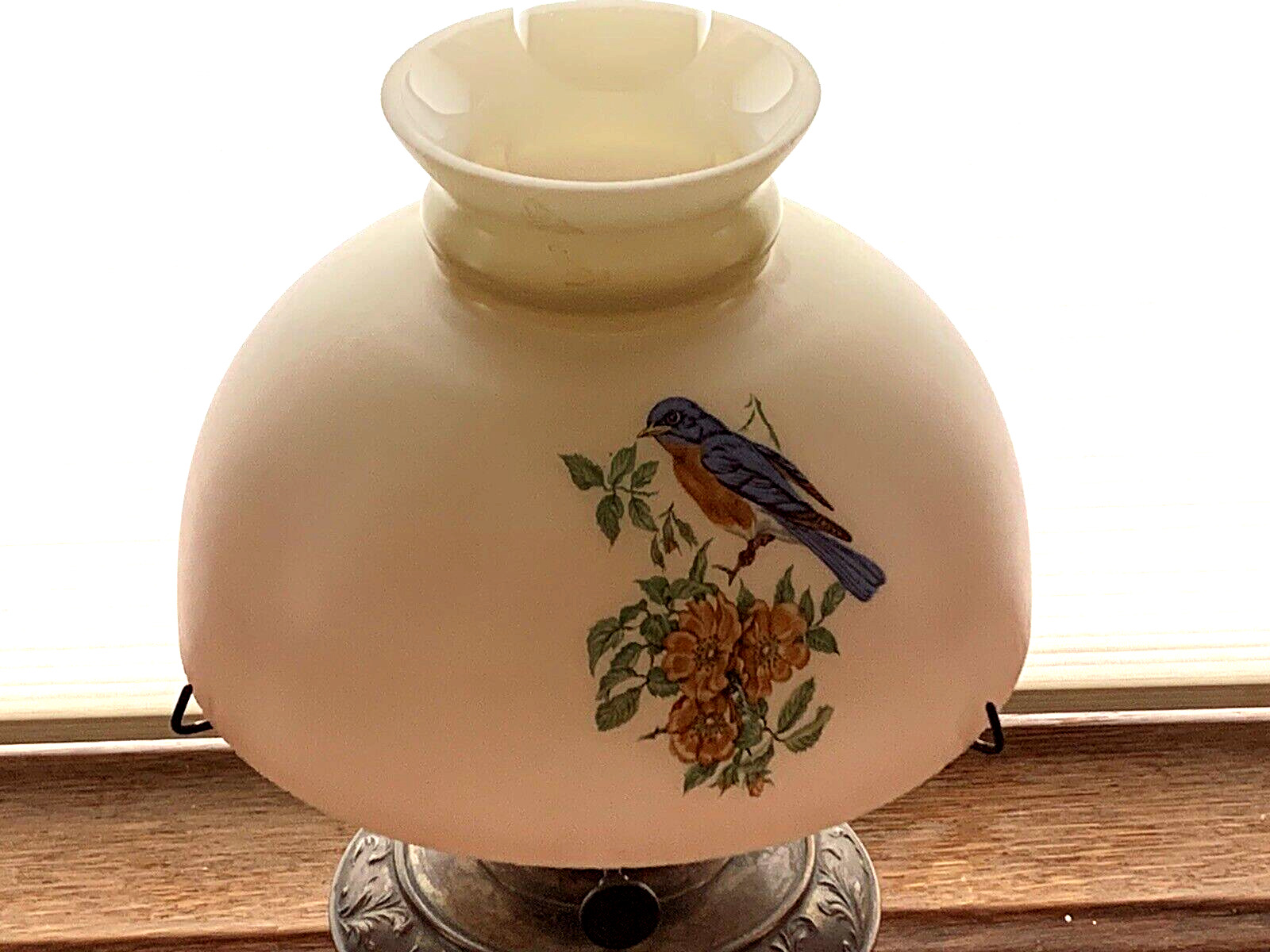 VINTAGE RARE 1800s LIBERTY 23" BRITISH COPPER OIL LAMP W/ BLUE BIRD SHADE (SH)