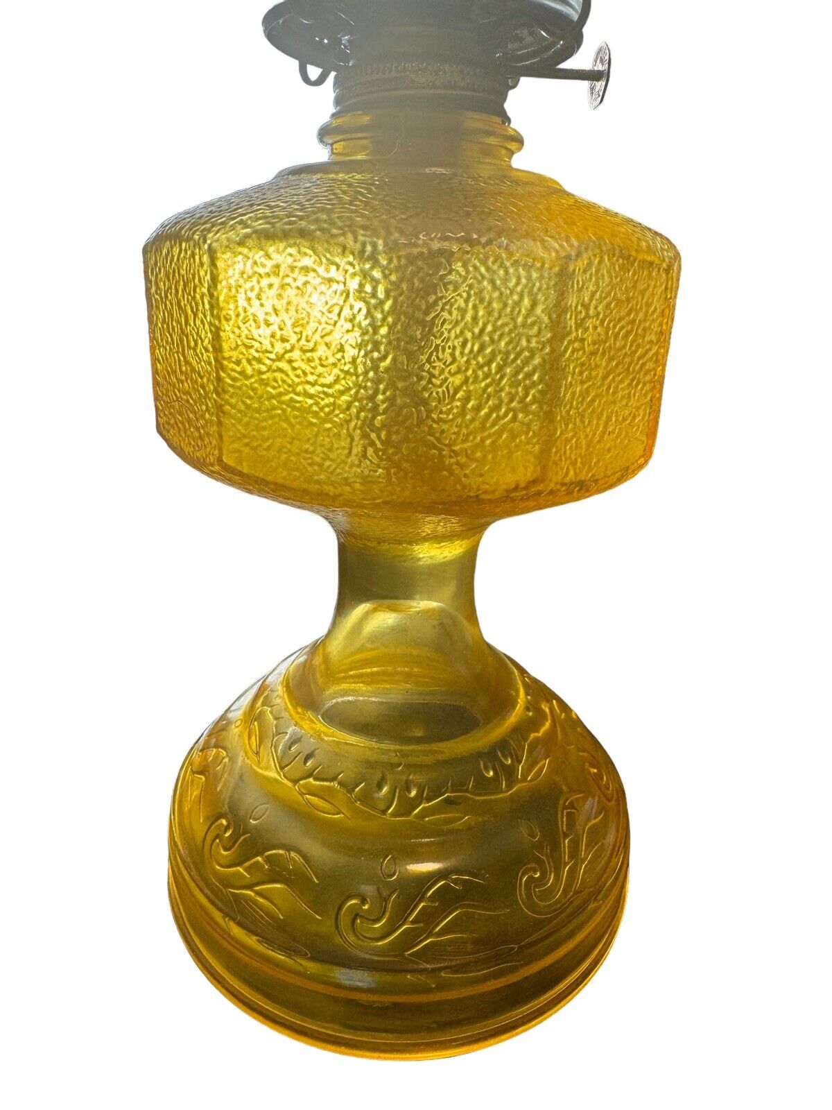 Eagle Etching Amber Yellow Glass Kerosene 18 L” Tall Early 1900’s Ready To Use