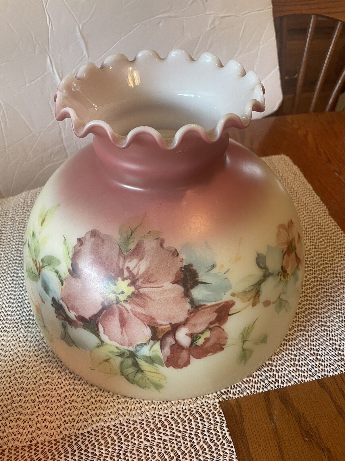 Vintage Gone With The Wind Style Hurricane Lamp Floral Table Lamp/Red Glass!