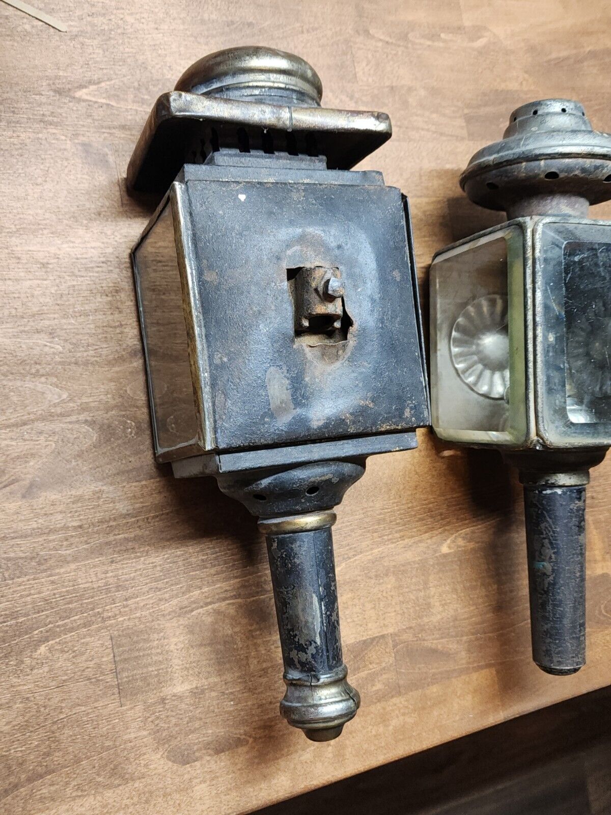2 Antique  of 1800s Coach Or Buggy Lanterns One Marked MB Co Ny 1883