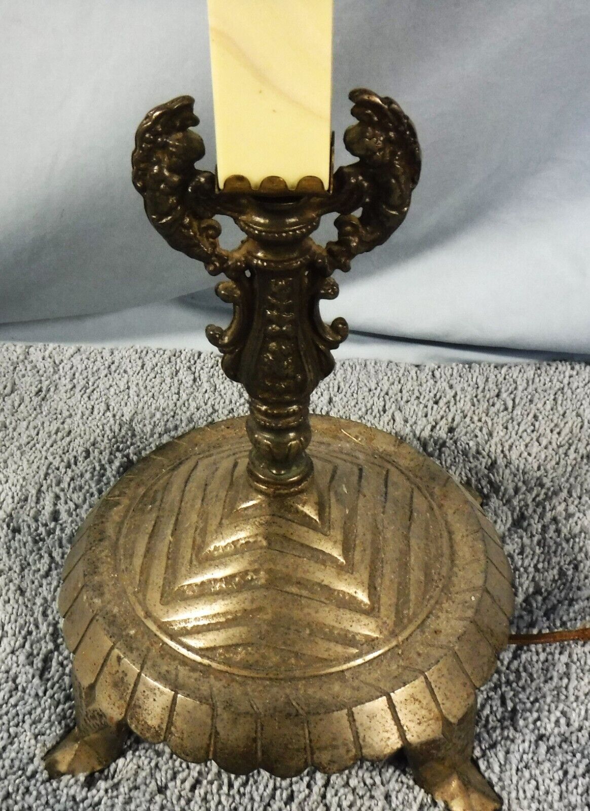 1900s Antique Art Deco Slag Glass Floor Lamp, Jadeite / Acro Agate