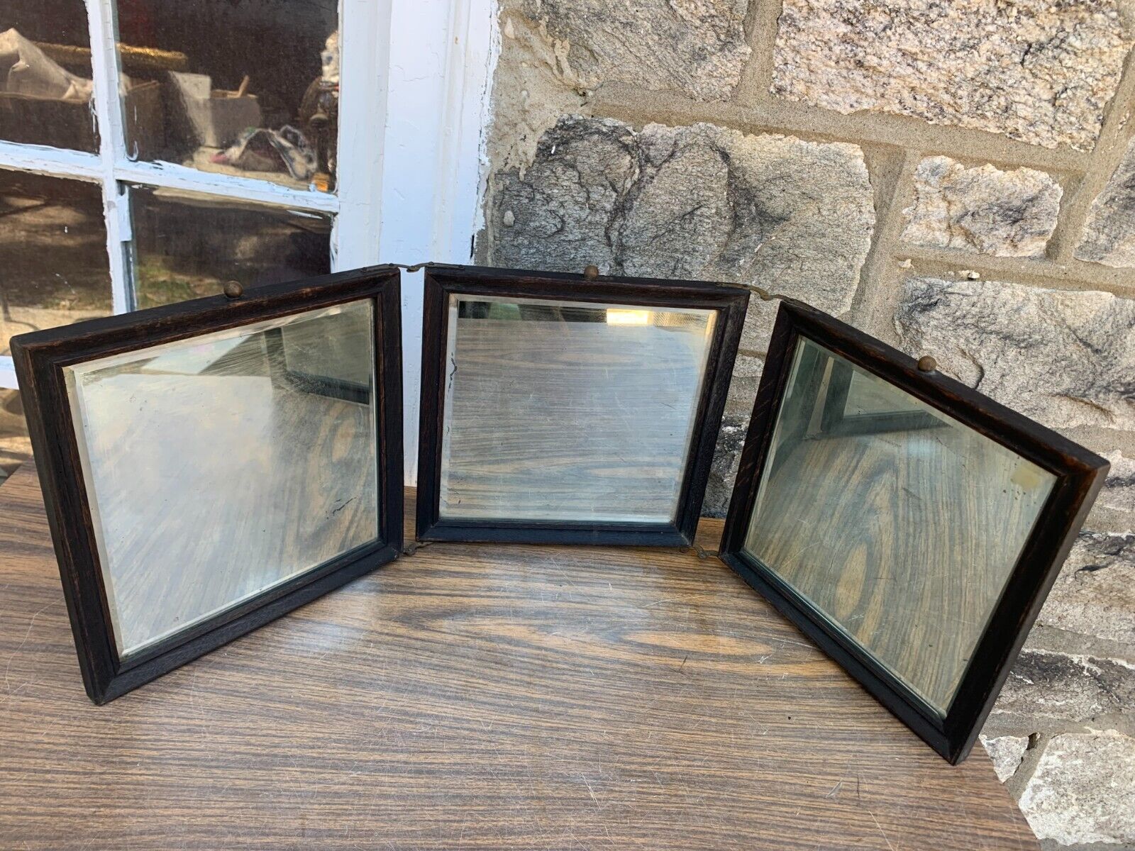 Antique 1900’s Three panel Folding Mirror Barber Men's Bathroom Shaving Makeup