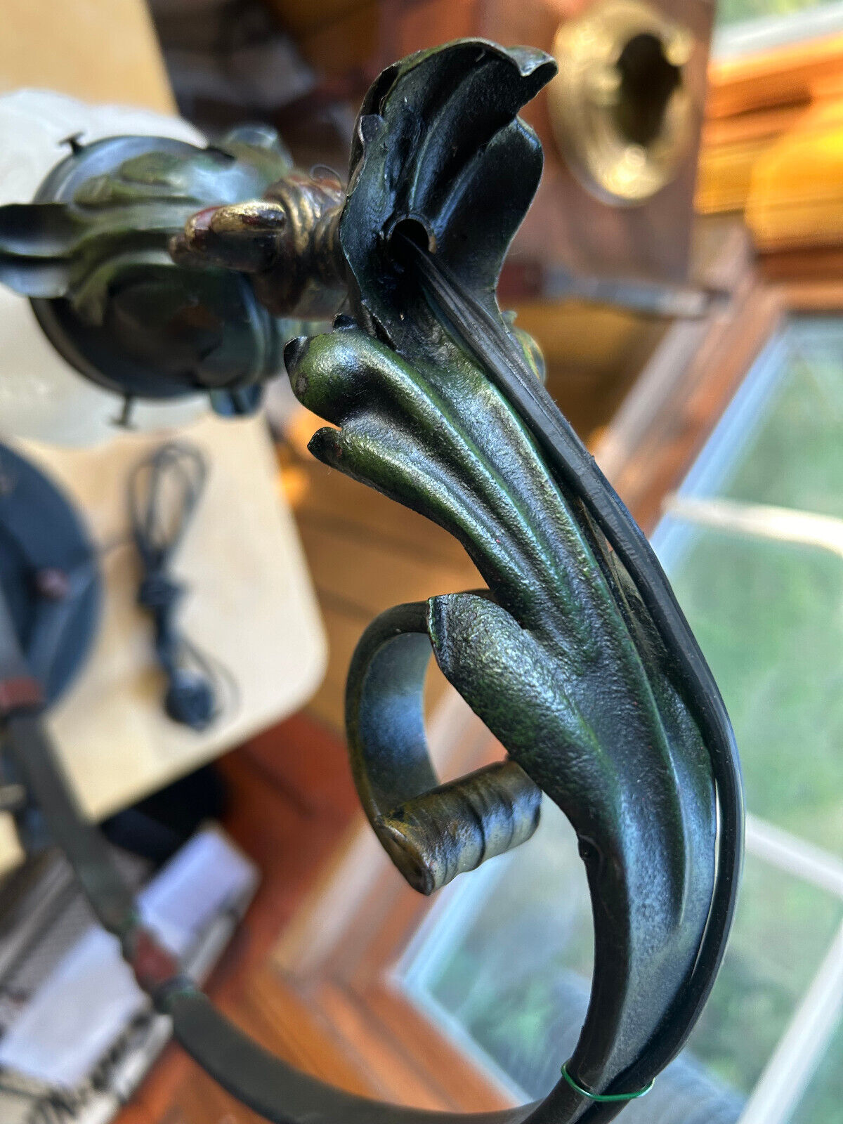 Early 1900's Art Nouveau Desk Lamp, Original Paint, Hubbell Socket, Free S/H