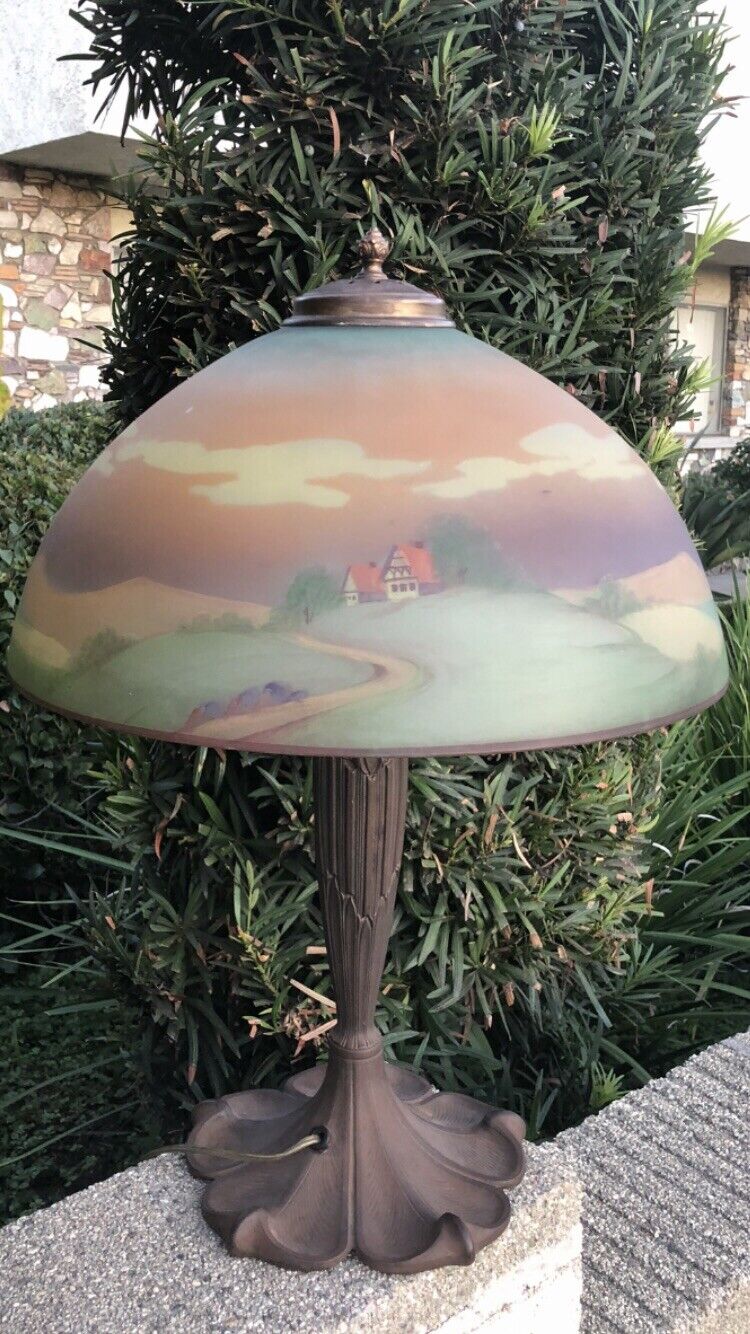 ANTIQUE PITTSBURGH REVERSE PAINTED GLASS LAMP ~ HANDEL JEFFERSON PAIRPOINT ERA