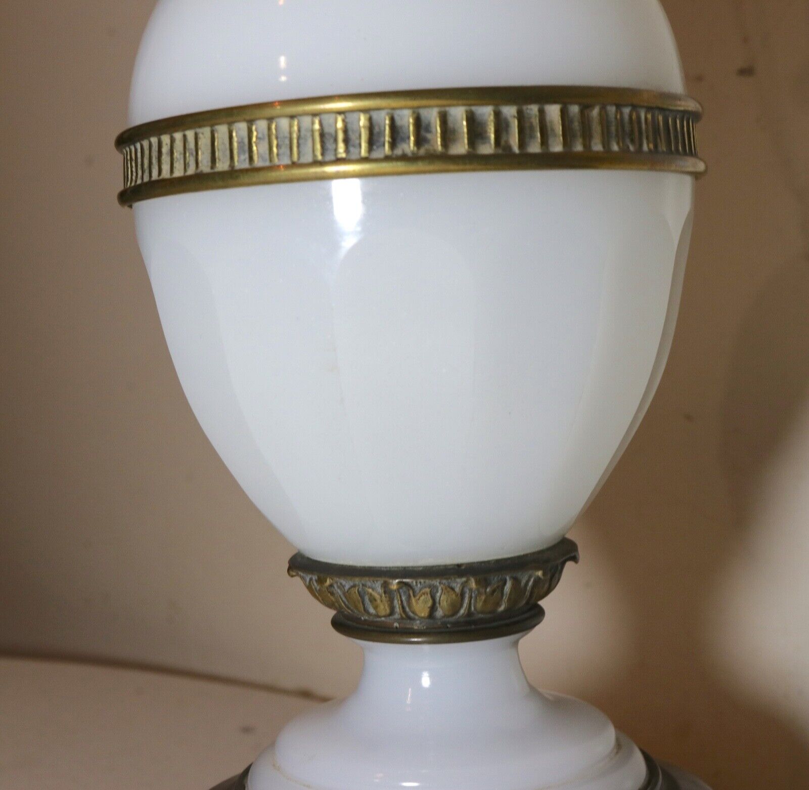 antique 1800's ornate Victorian bronze opal glass electrified oil parlor lamp