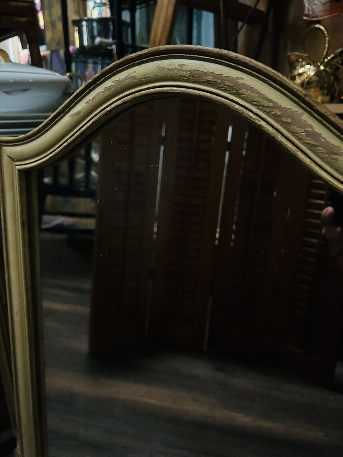 Antique Stressed Wood Swivel Mirror Vanity Shaving Dresser Chipped Paint 1800’s