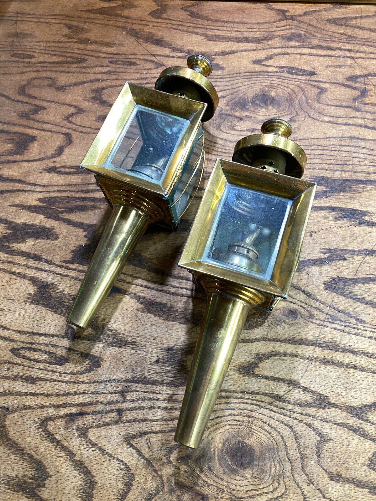 Antique Pair (2) of  Brass Carriage Auto Lamps / Headlamps 1900's w Oil Burners