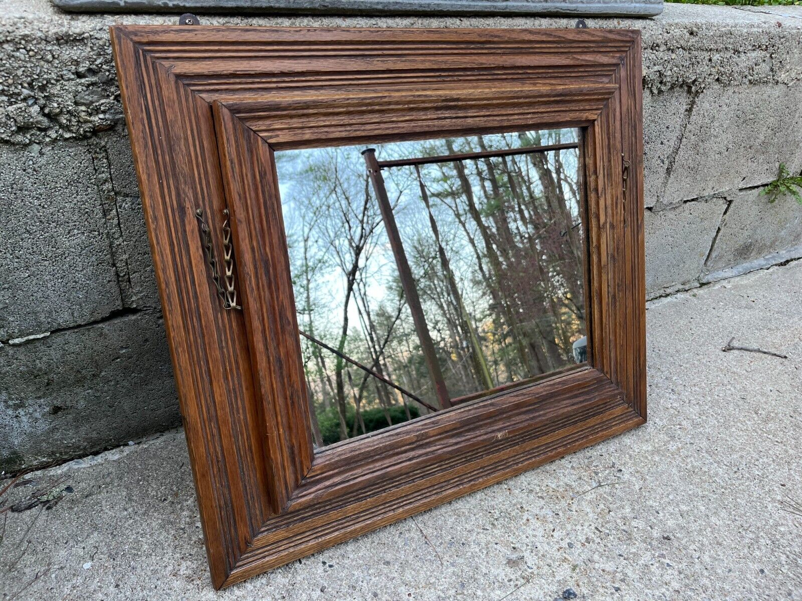 Antique 1800s Victorian Wall Tilt Mirror & Chalkboard Frame Magazine Holder Wood