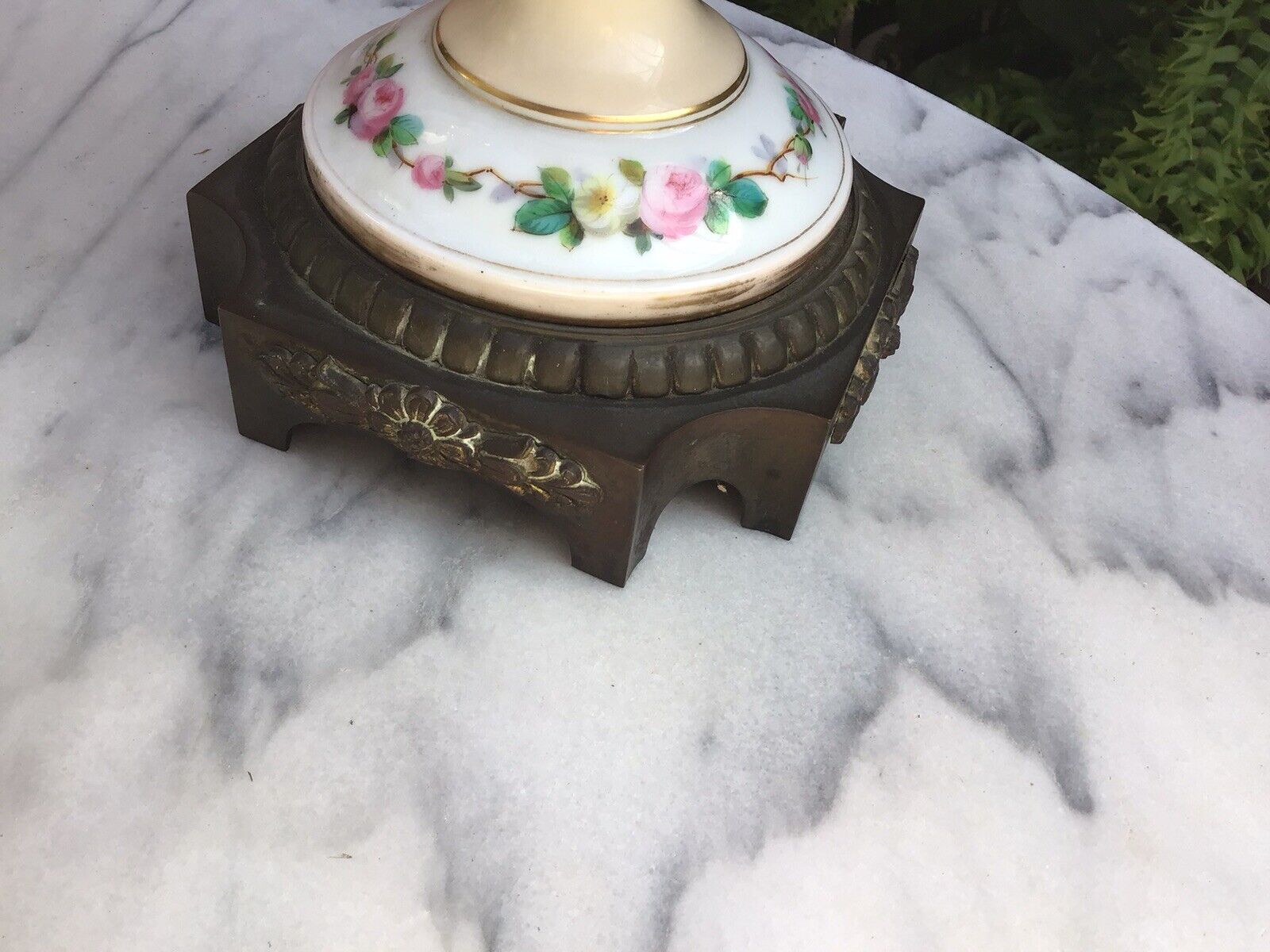 Pr. Antique 1800s Old Paris Porcelain French Hand Painted oil lamps now electric