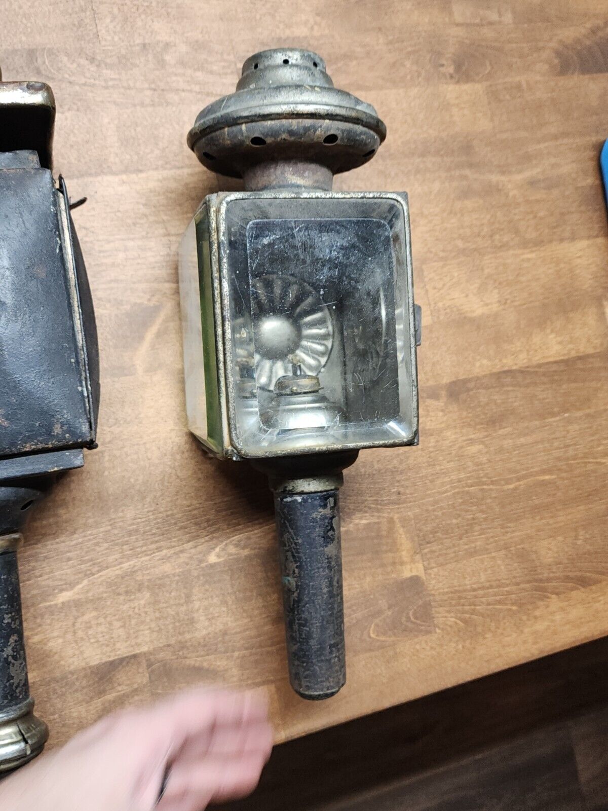 2 Antique  of 1800s Coach Or Buggy Lanterns One Marked MB Co Ny 1883