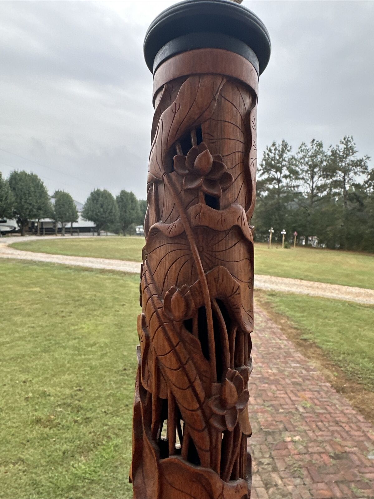 1900s Antique Chinese Incense Hand Carved bamboo Lotus Frog Asian Lamp Old HTF