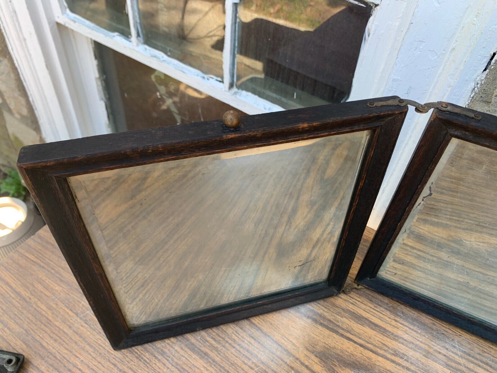Antique 1900’s Three panel Folding Mirror Barber Men's Bathroom Shaving Makeup
