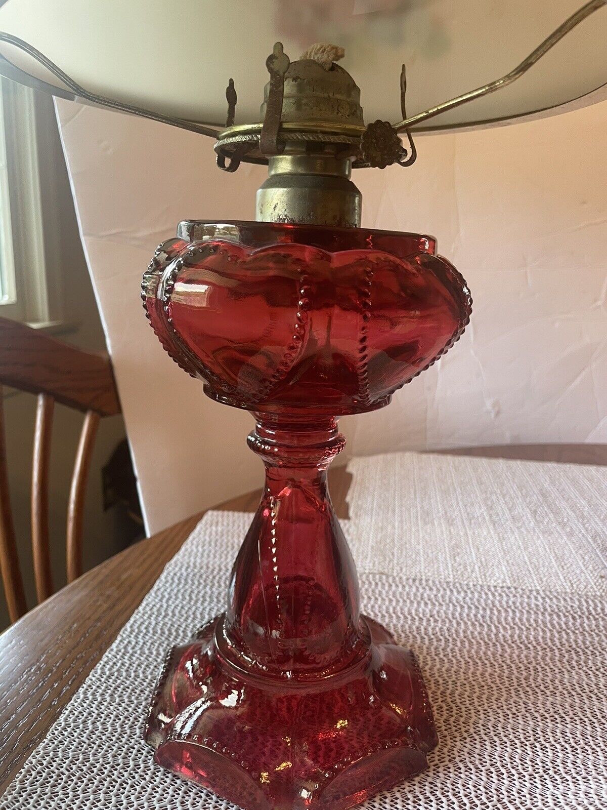 Vintage Gone With The Wind Style Hurricane Lamp Floral Table Lamp/Red Glass!
