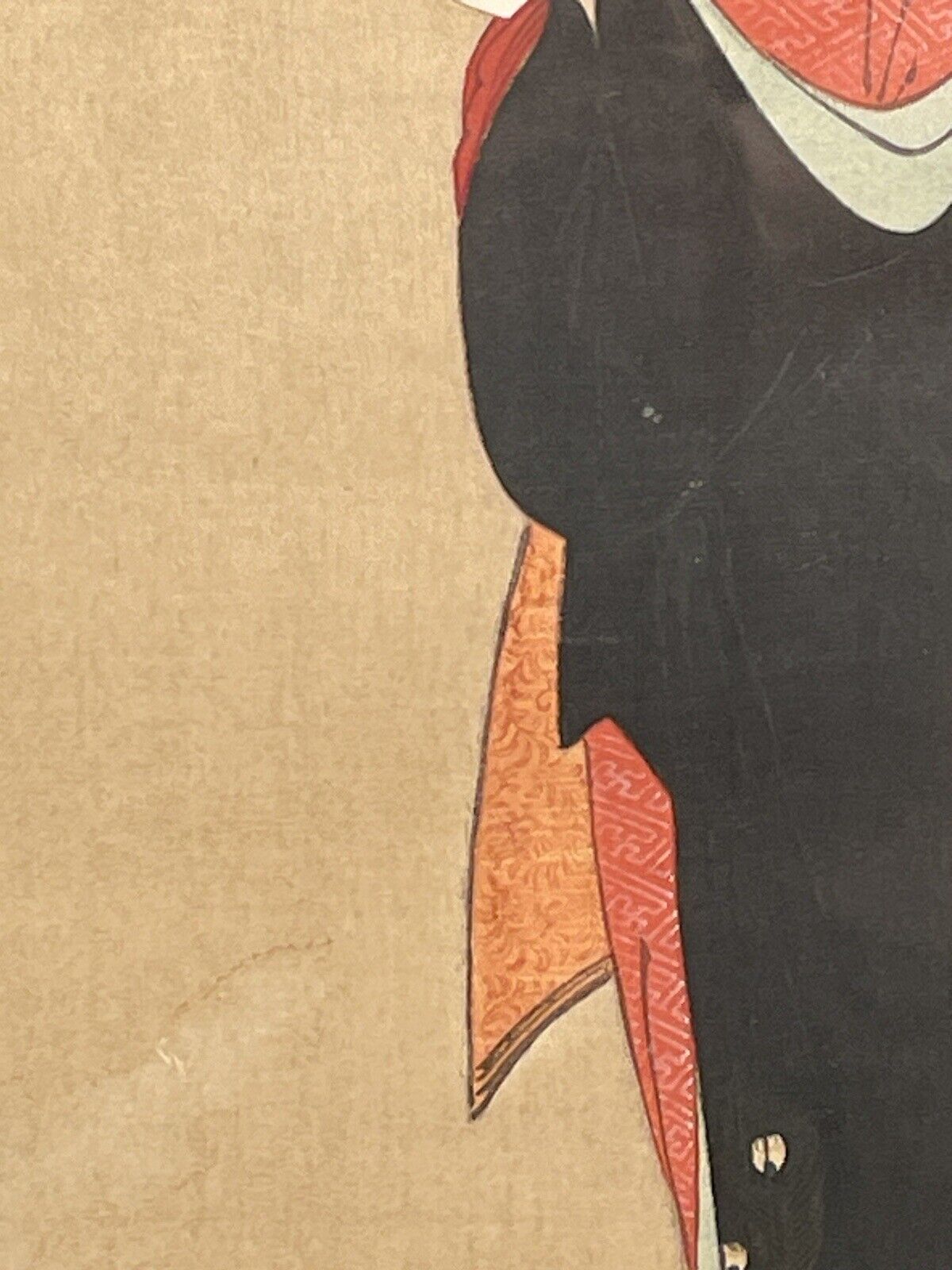 Rare Antique Woodblock Ukiyo-e Japanese Beauty Woman in Kimono Holding Mirror