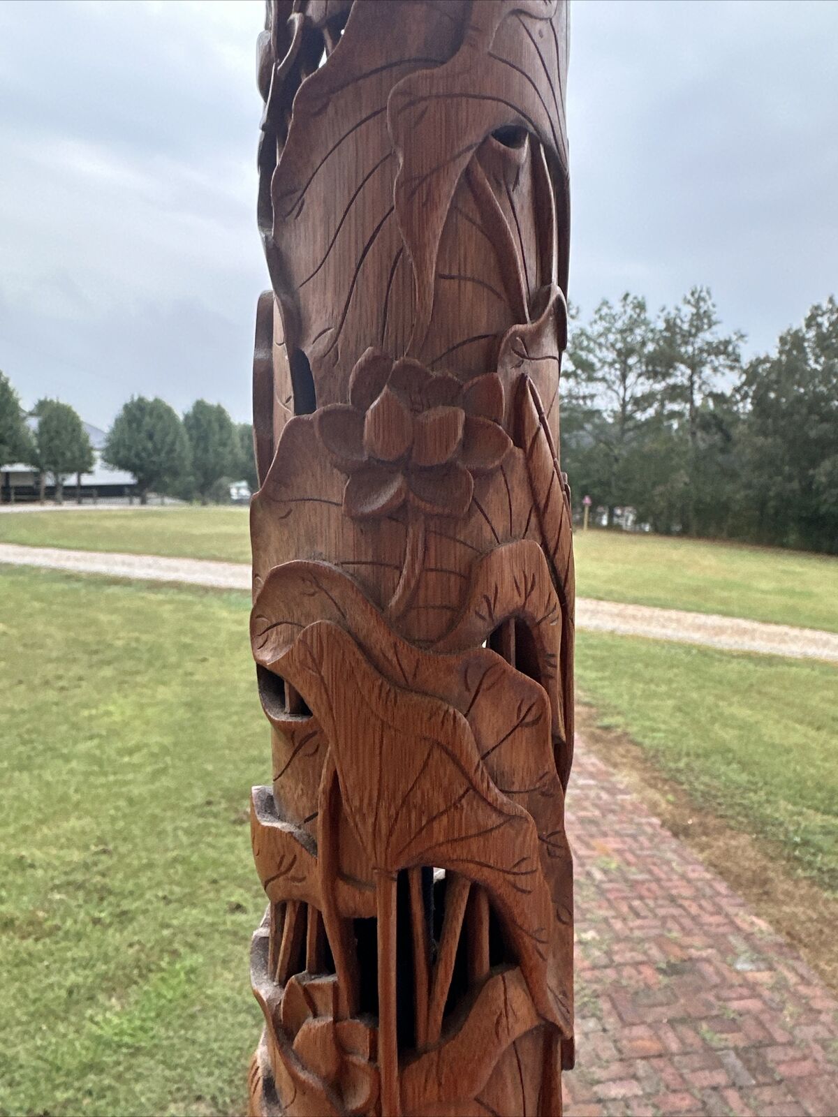 1900s Antique Chinese Incense Hand Carved bamboo Lotus Frog Asian Lamp Old HTF