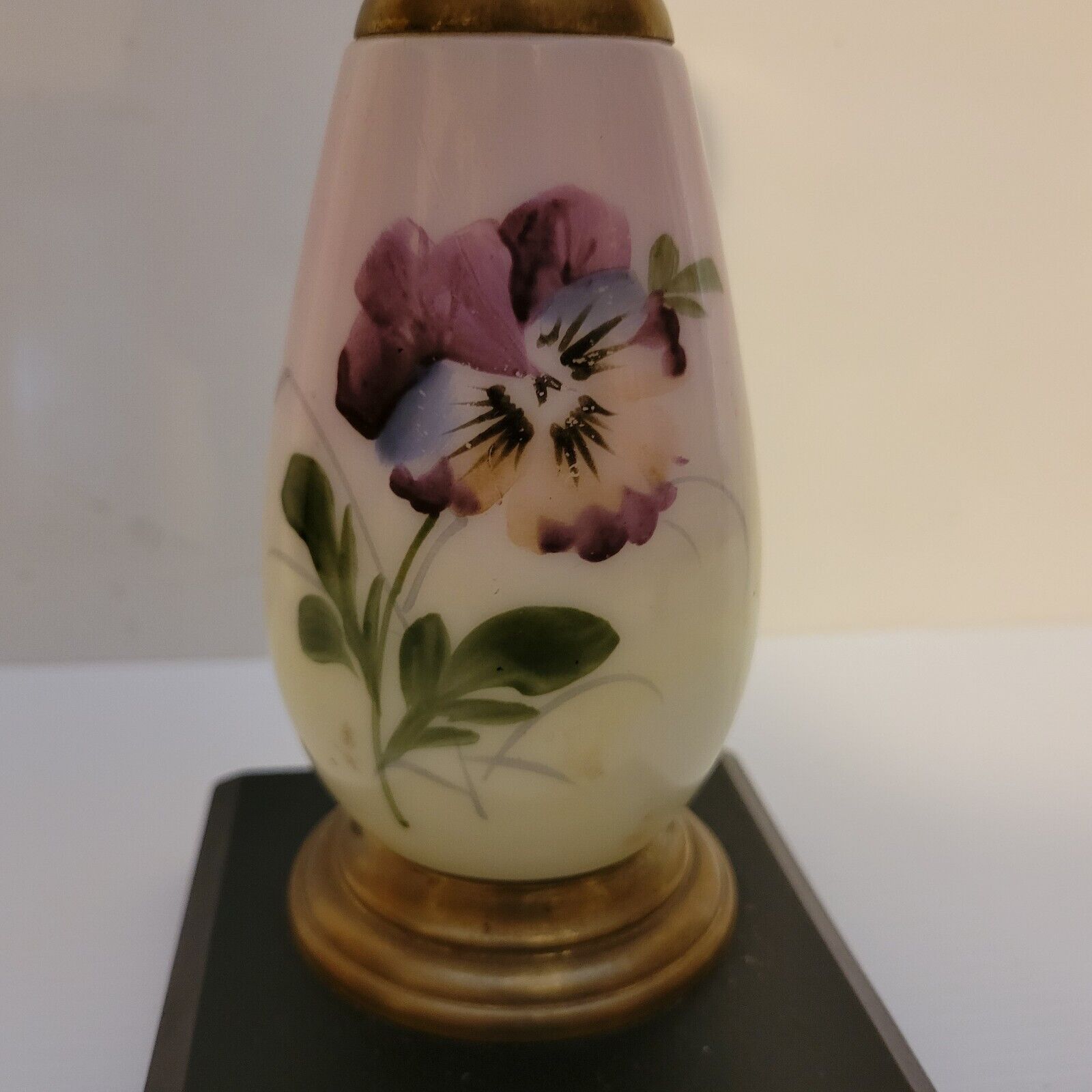 Antique Edward Miller & Co. Composite Oil Lamp Early 1900s Floral Wood Base 23"