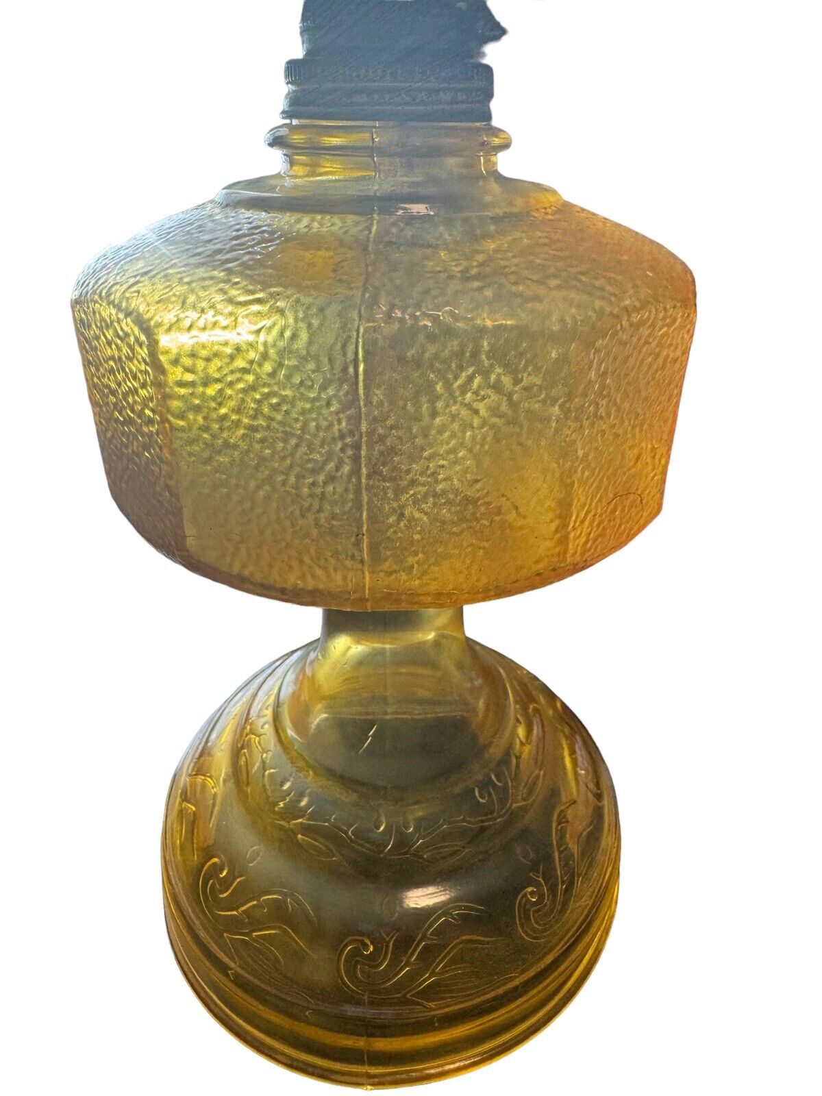 Eagle Etching Amber Yellow Glass Kerosene 18 L” Tall Early 1900’s Ready To Use