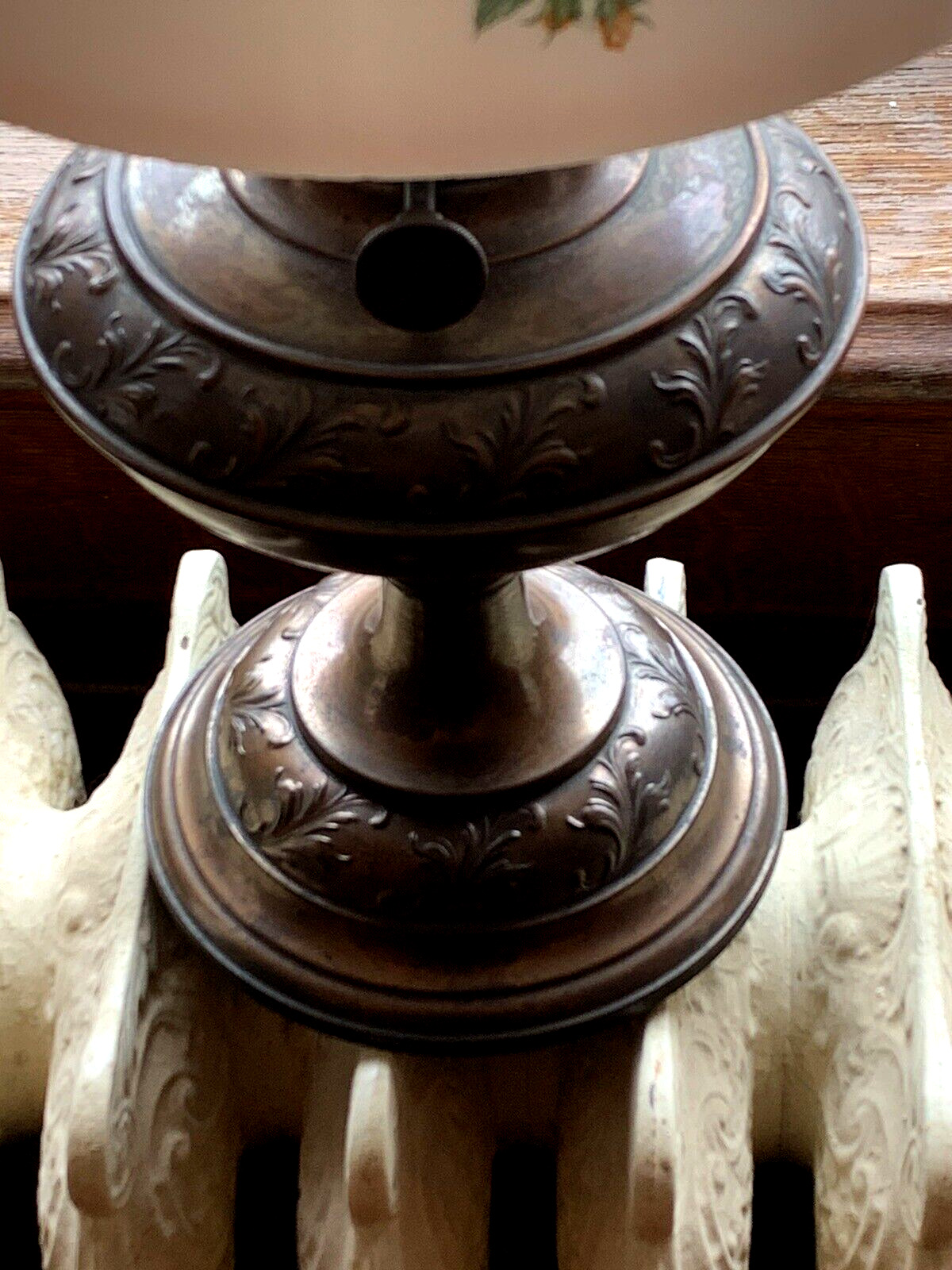 VINTAGE RARE 1800s LIBERTY 23" BRITISH COPPER OIL LAMP W/ BLUE BIRD SHADE (SH)