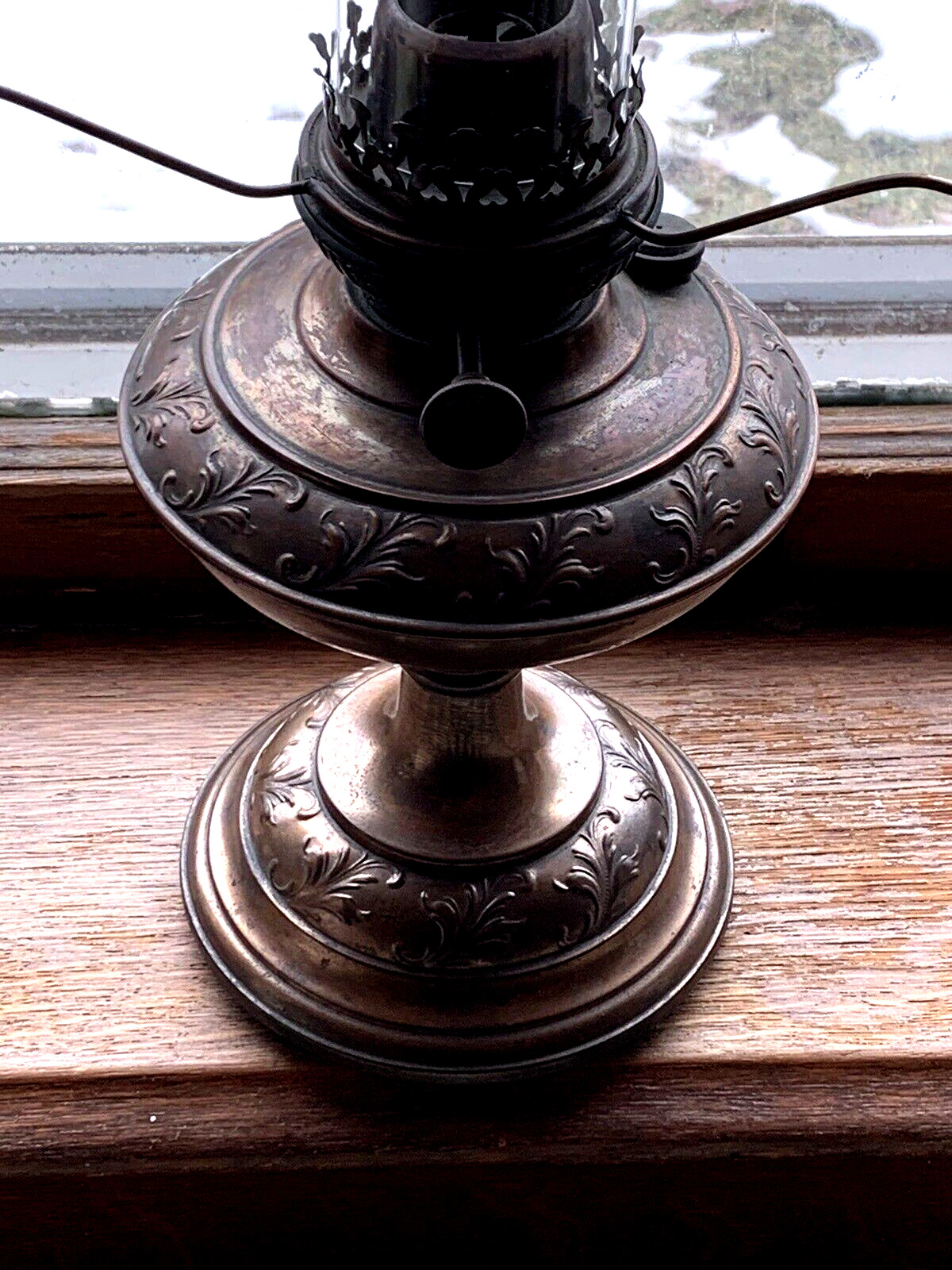 VINTAGE RARE 1800s LIBERTY 23" BRITISH COPPER OIL LAMP W/ BLUE BIRD SHADE (SH)