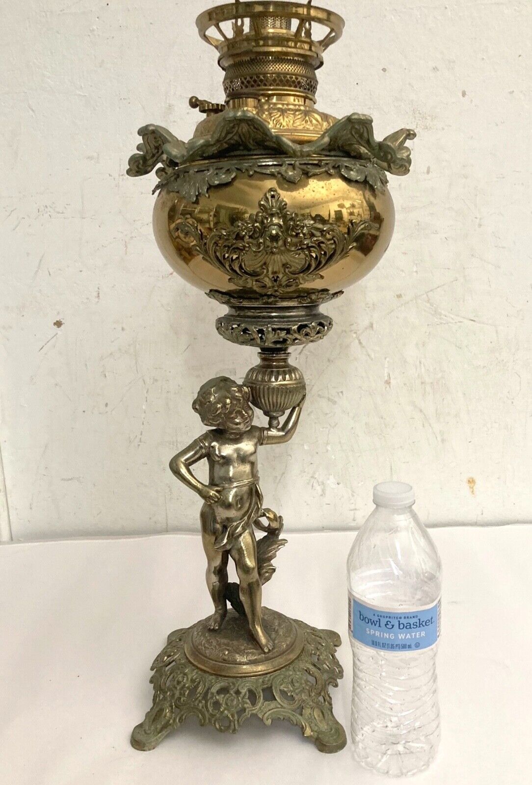 Antique 19th C. Oil Lamp Brass Bradley and Hubbard Figural