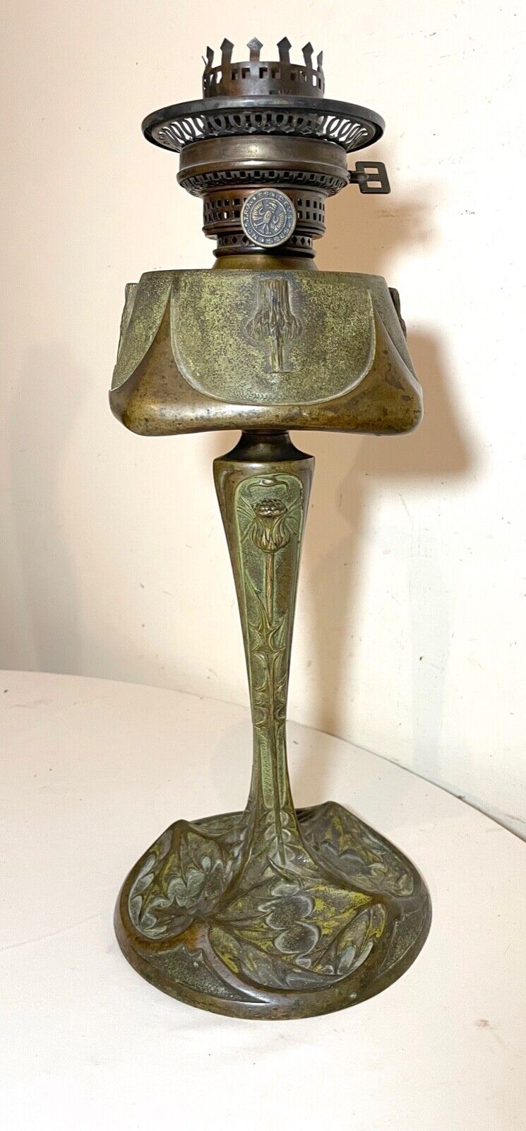ANTIQUE 1800'S ORNATE ART NOUVEAU PATINATED BRONZE LELEU PARIS SALON OIL LAMP