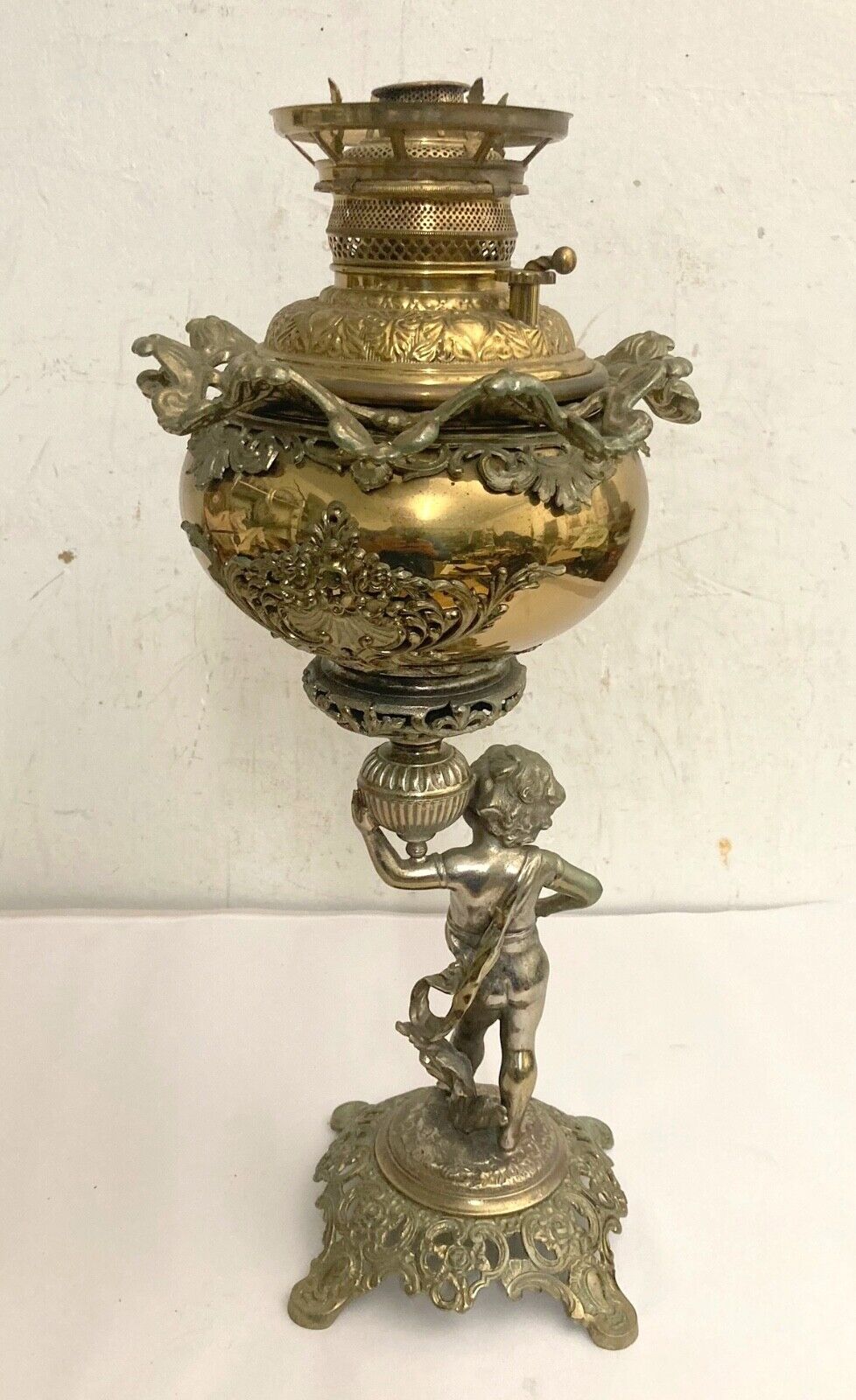 Antique 19th C. Oil Lamp Brass Bradley and Hubbard Figural
