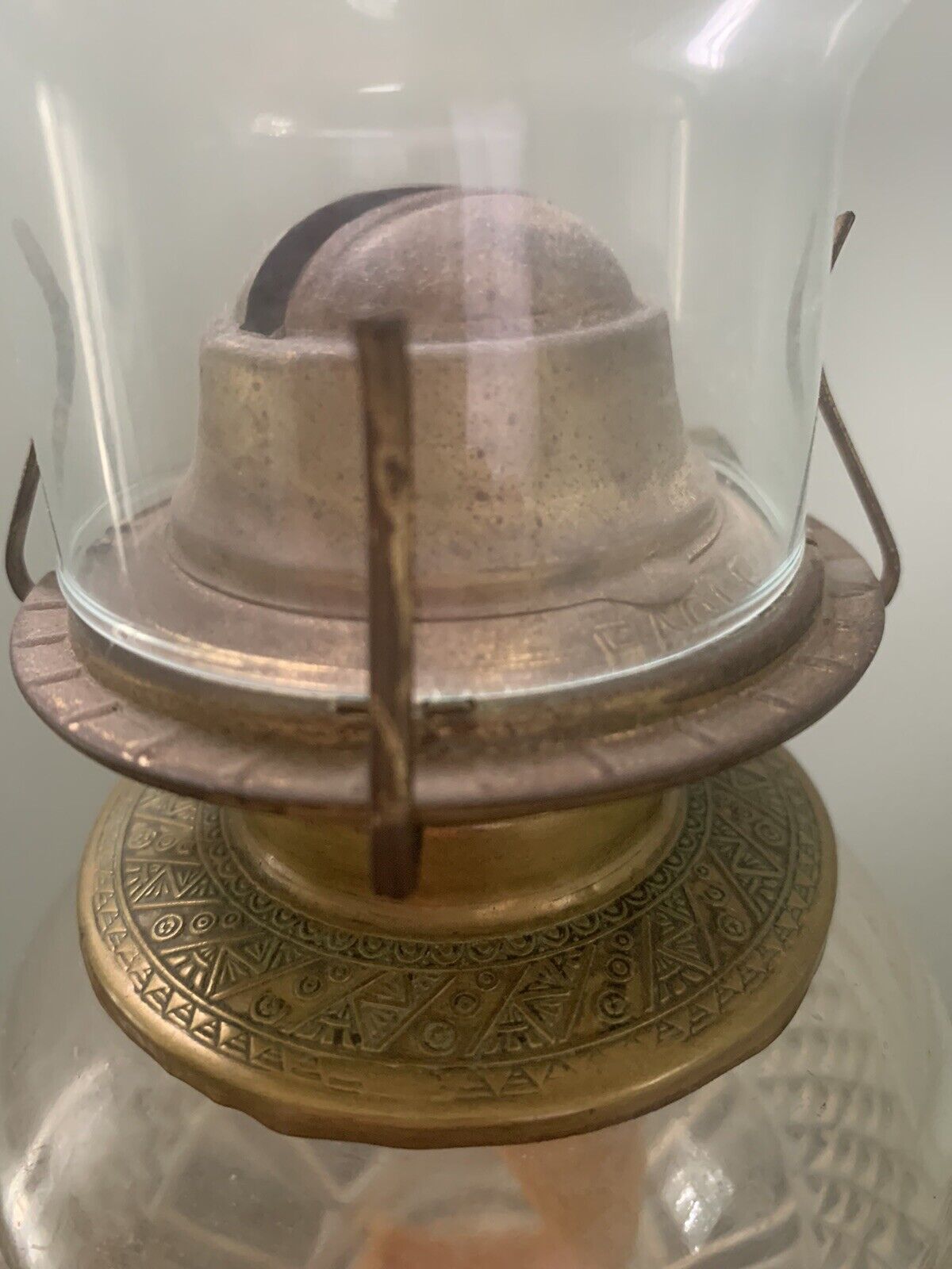 1800’s Sawtooth Oil Lamp-Hand painted 23” with chimney-Ready To Use-EUC