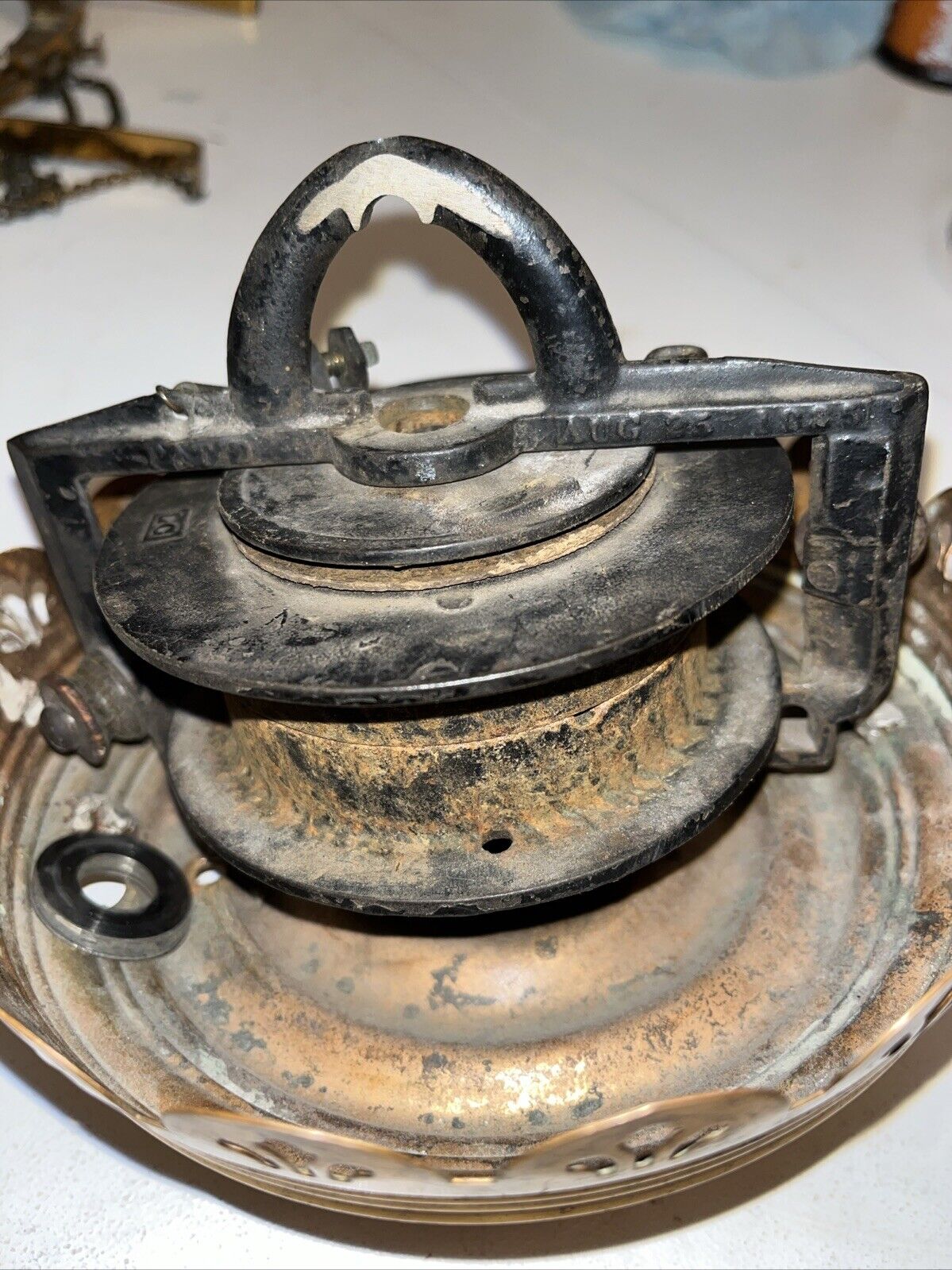 Victorian Hanging Oil Lamp Fixture Library Ceiling Pulldown Canopy Clutch 1800s