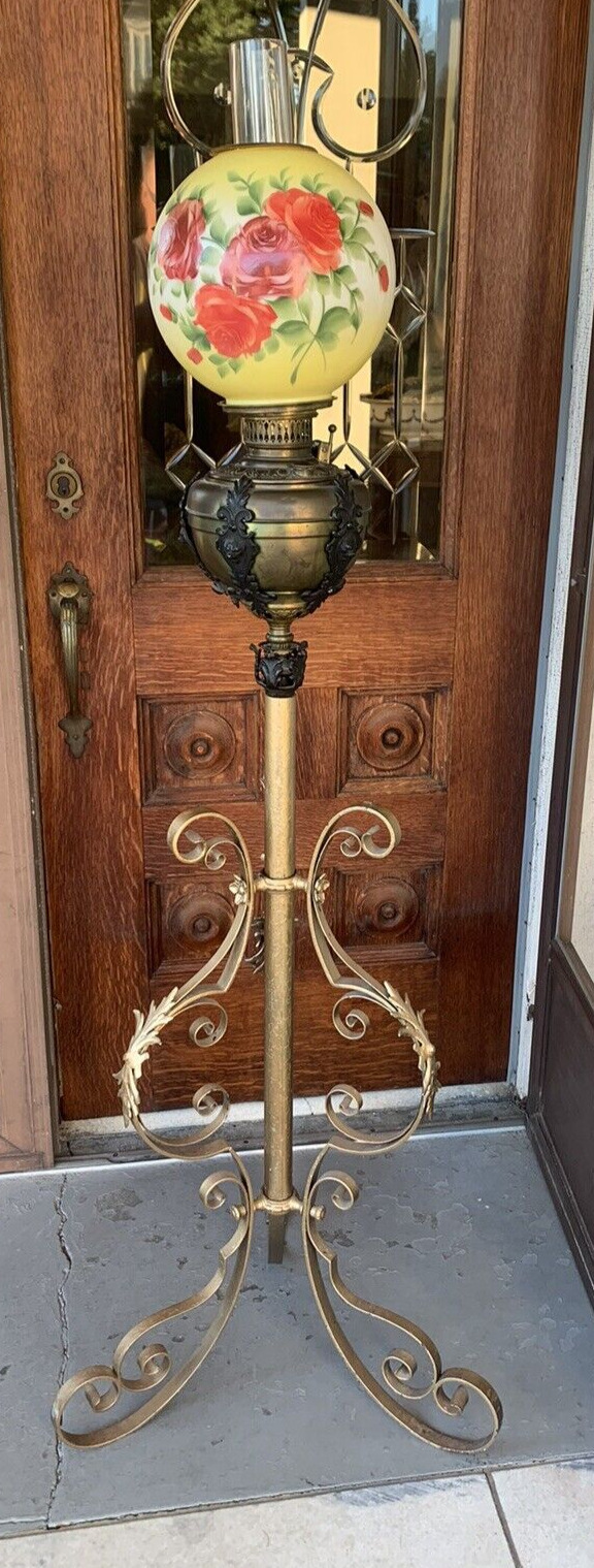 ANTIQUE 1800s ORIGINAL GWTW BRADLEY HUBBARD VICTORIAN PIANO FLOOR OIL LAMP