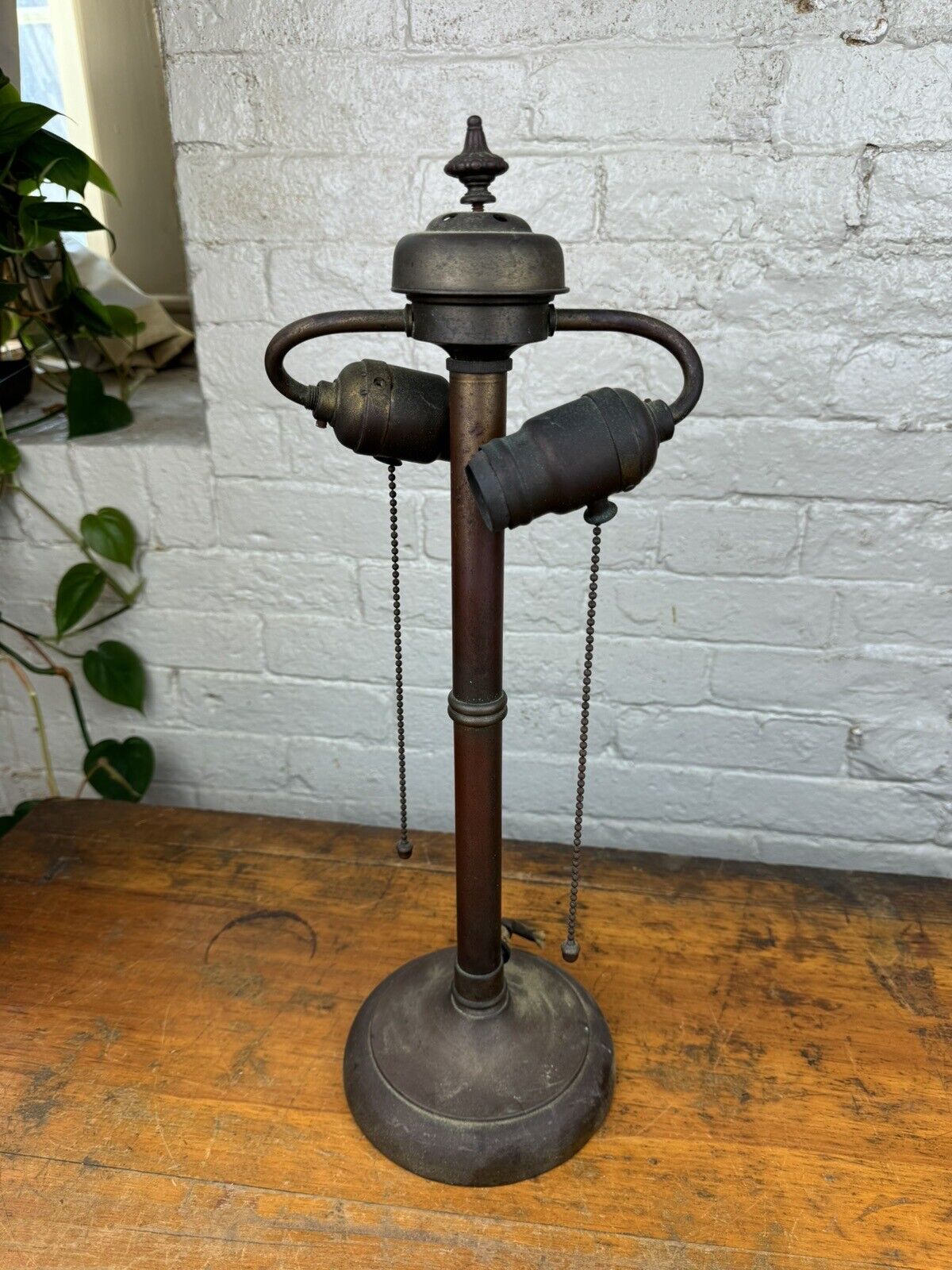C.1905 Bronze Table Lamp w/ Hubbell Sockets (Mica) & Actual ACORN Pull Chains!!!