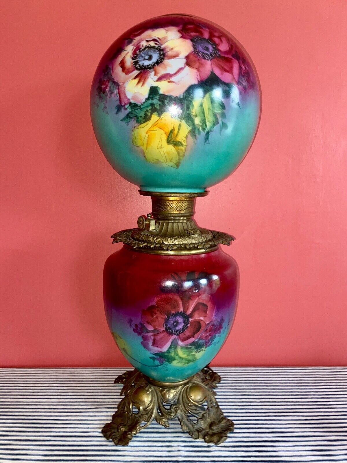 Stunning c. 1900 Antique Parlor GWTW Banquet Lamp FOSTORIA, Victorian