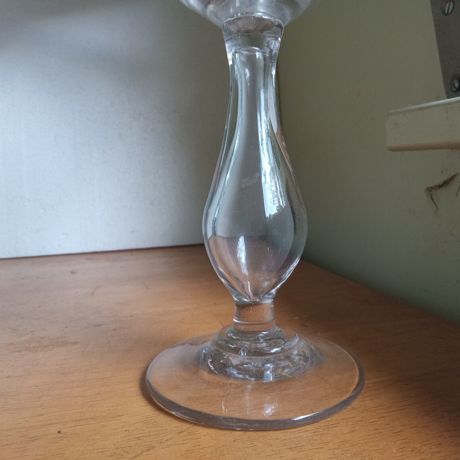 1820s FREE BLOWN PONTILED LACEMAKER'S WHALE OIL LAMP WITH ORIGINAL TIN BURNER