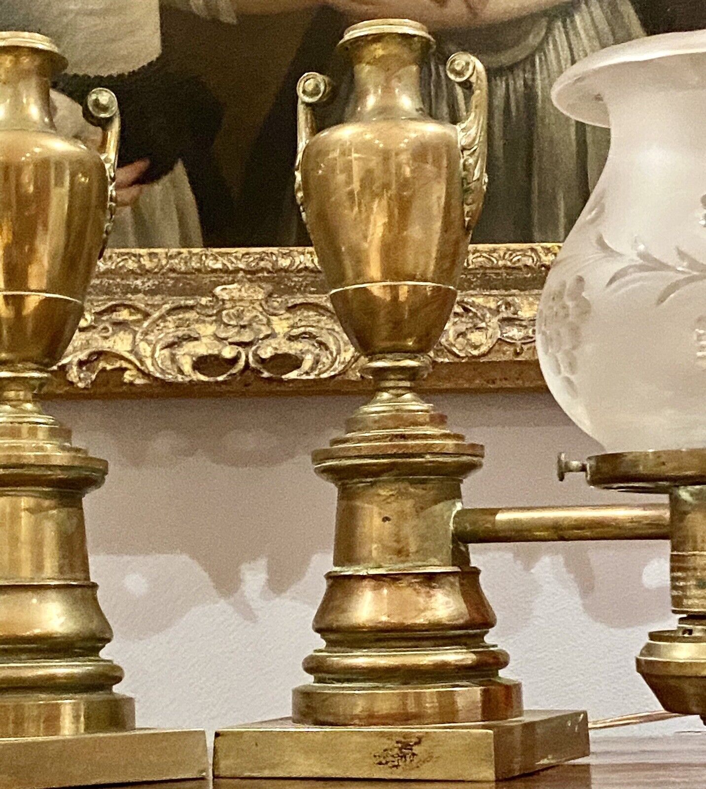 Pair Antique Argand Lamps Messenger & Sons Made For Jones, Lows Ball Boston