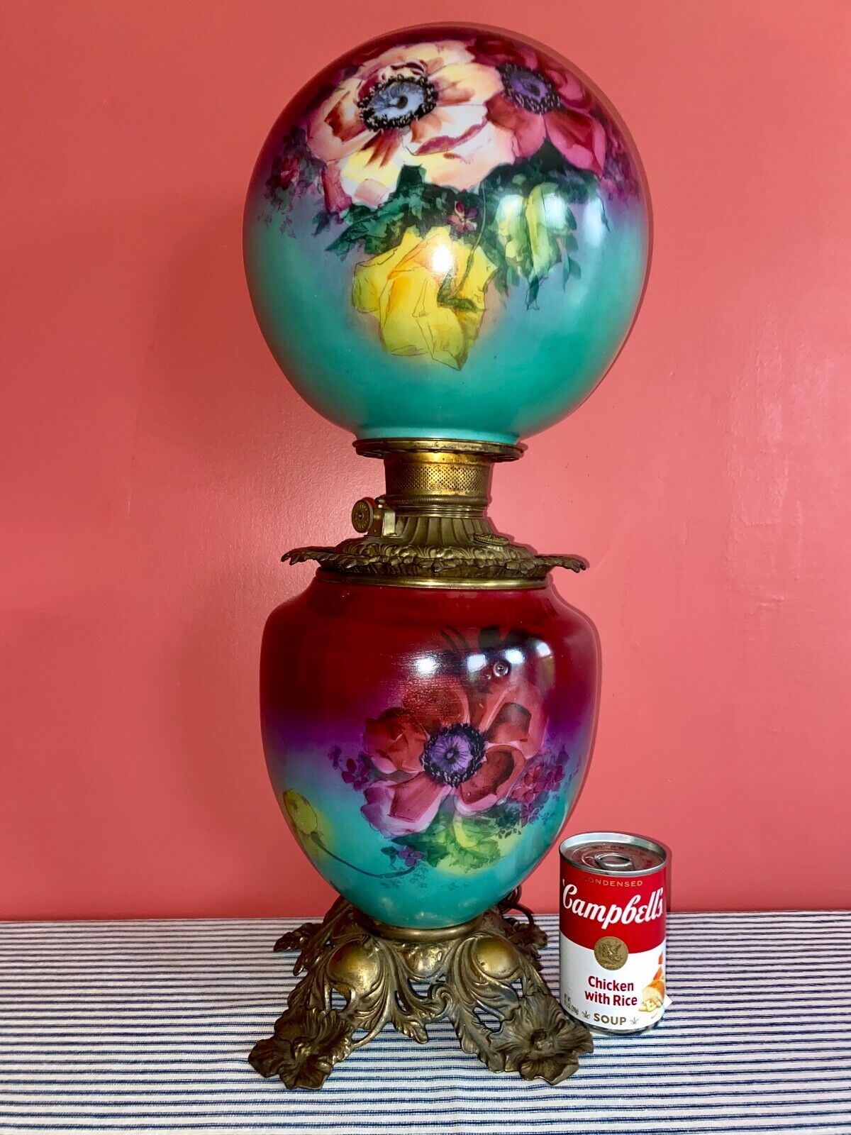 Stunning c. 1900 Antique Parlor GWTW Banquet Lamp FOSTORIA, Victorian