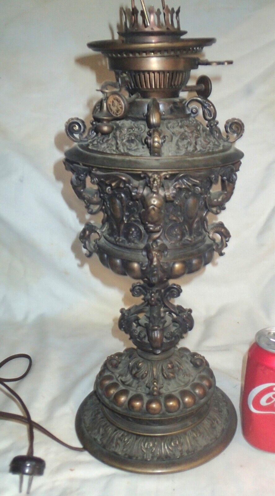 ANTIQUE VICTORIAN HINKS & SON BRONZE BAT GOTHIC NORTH WIND RAM ELECTRIC OIL LAMP