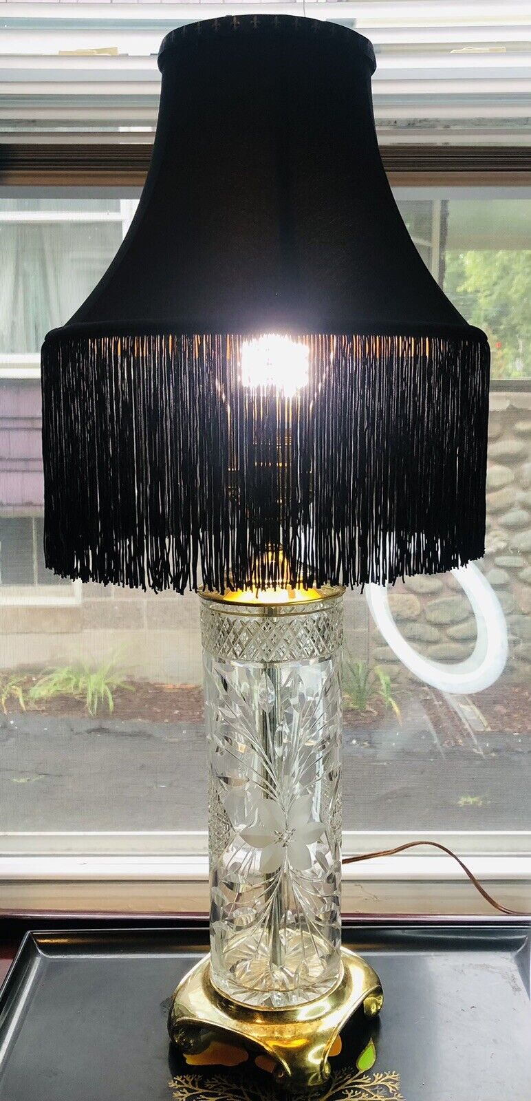 1900’s Art Deco Mckee Innovations Brilliant Cut Floral Brass Electrical Lamp