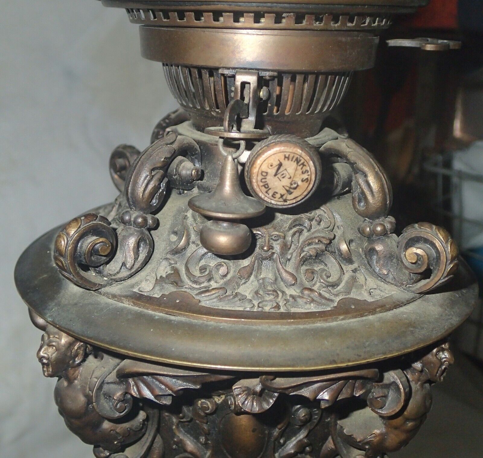 ANTIQUE VICTORIAN HINKS & SON BRONZE BAT GOTHIC NORTH WIND RAM ELECTRIC OIL LAMP