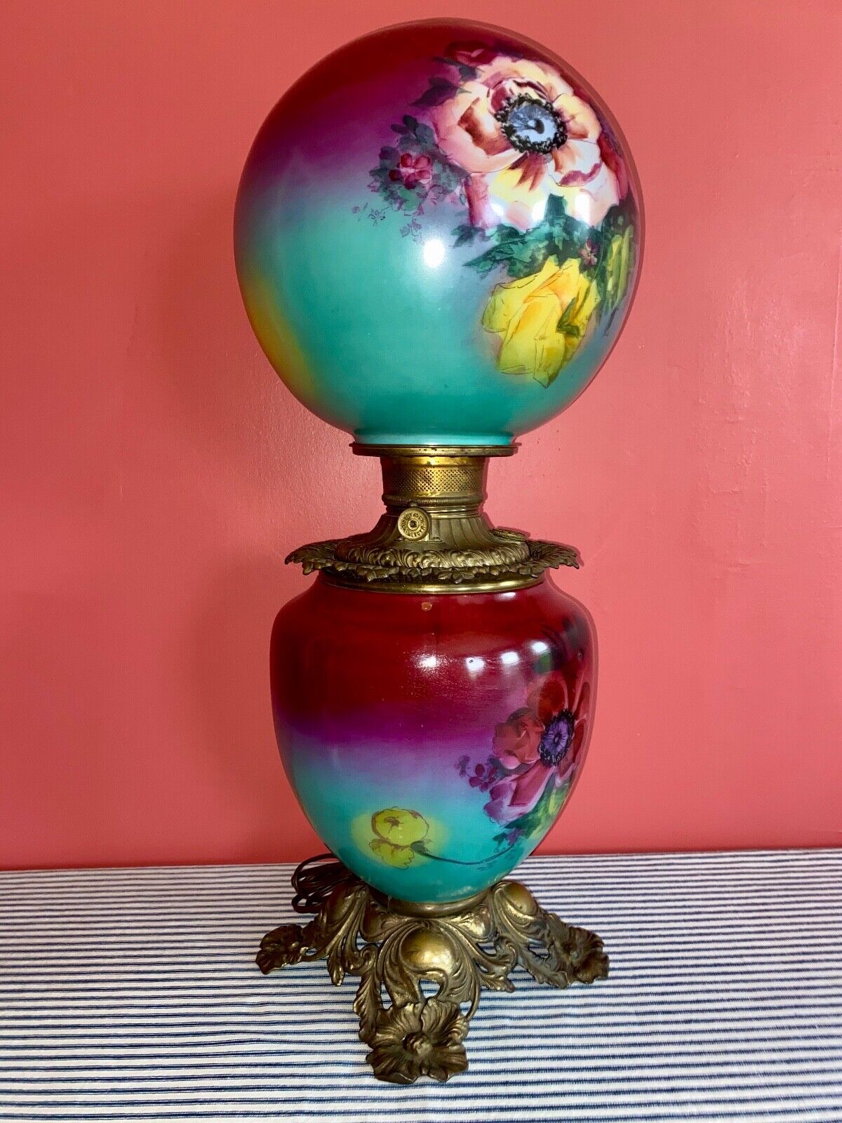 Stunning c. 1900 Antique Parlor GWTW Banquet Lamp FOSTORIA, Victorian