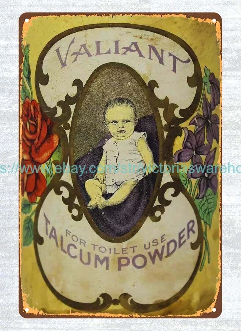 Early 1900's Valiant Talcum Powder metal tin sign advertising wall art bedroom