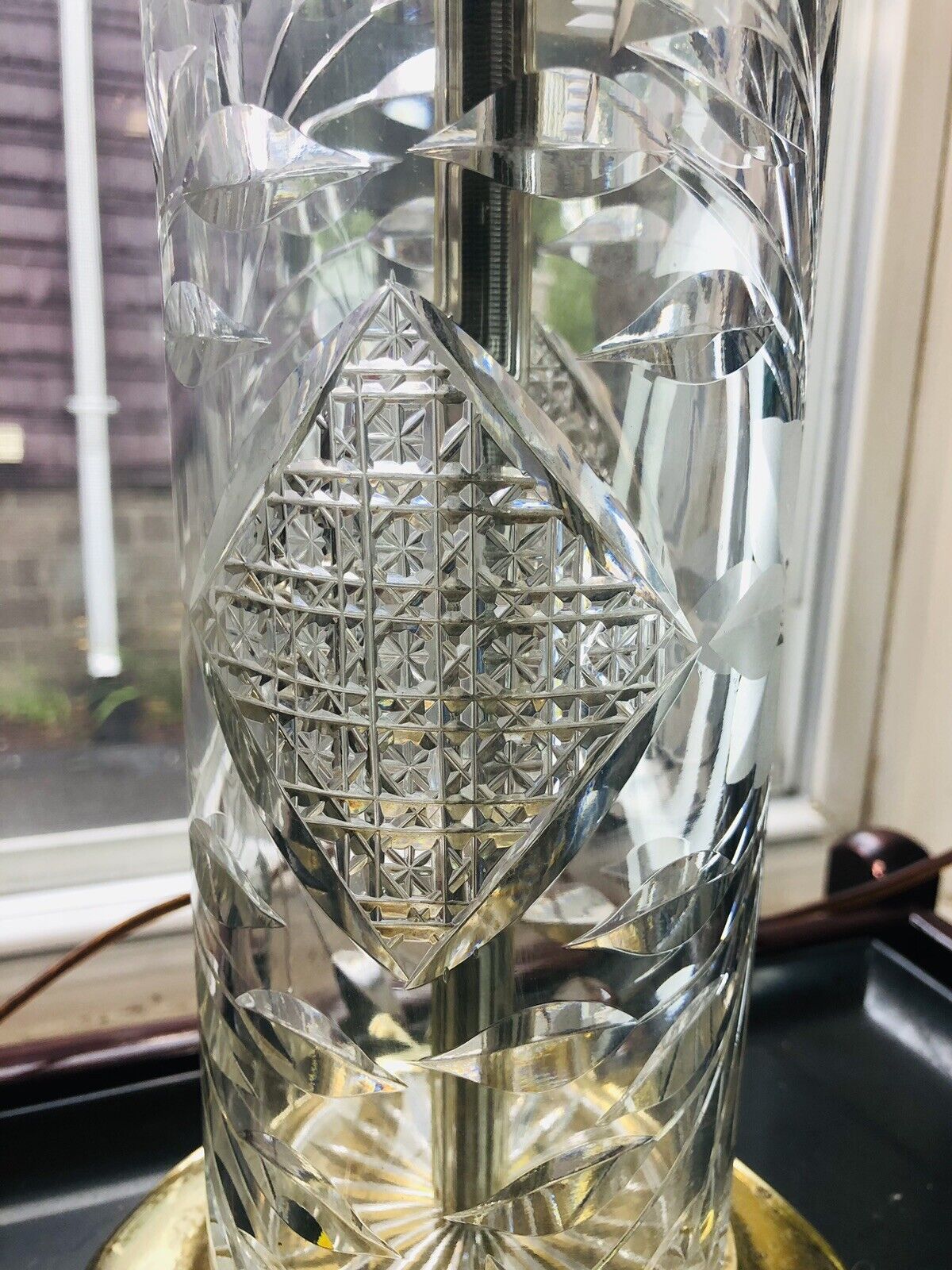 1900’s Art Deco Mckee Innovations Brilliant Cut Floral Brass Electrical Lamp