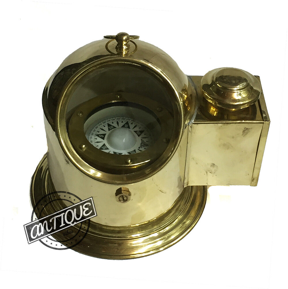 US Maritime Ship Yacht Binnacle Compass Tabletop Antique Brass Oil Lamp Nautical